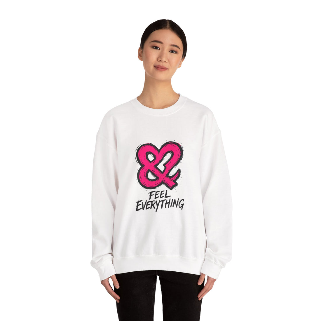 Crewneck Sweatshirt - Pink Ampersand "Feel Everything" Graphic