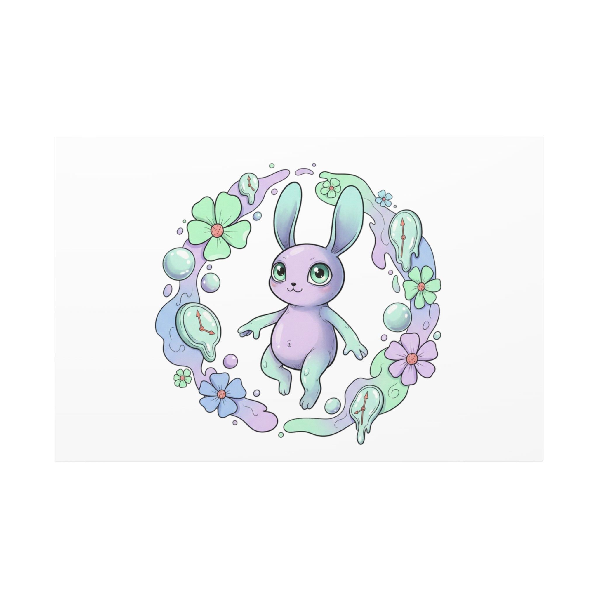 Micro-Surreal Bunny Wreath Canvas | Weirdcore Micro-Surrealism Art