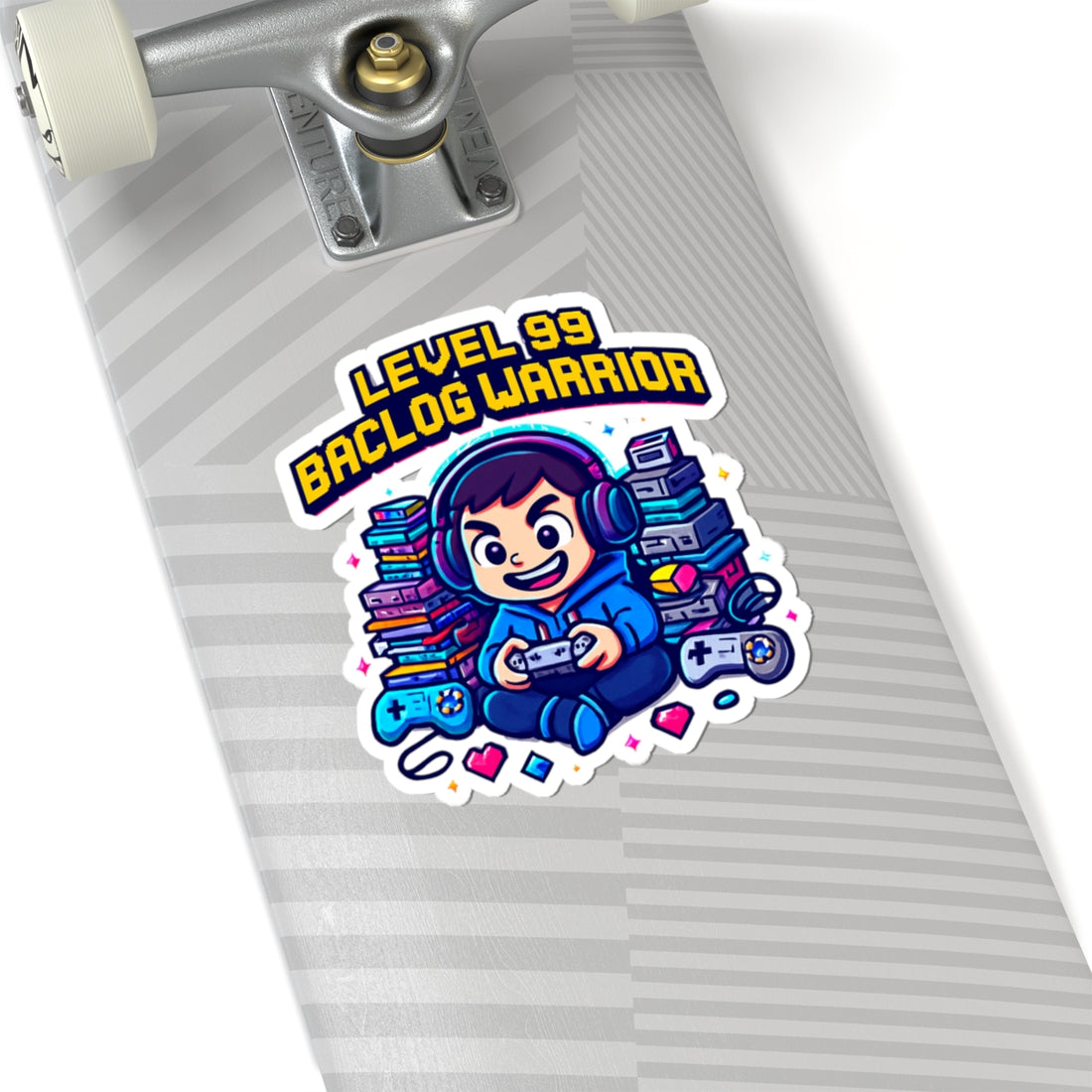 Kiss-Cut Sticker — "Level 99 Backlog Warrior" Gamer Sticker, Cute Retro Gaming Laptop Decal
