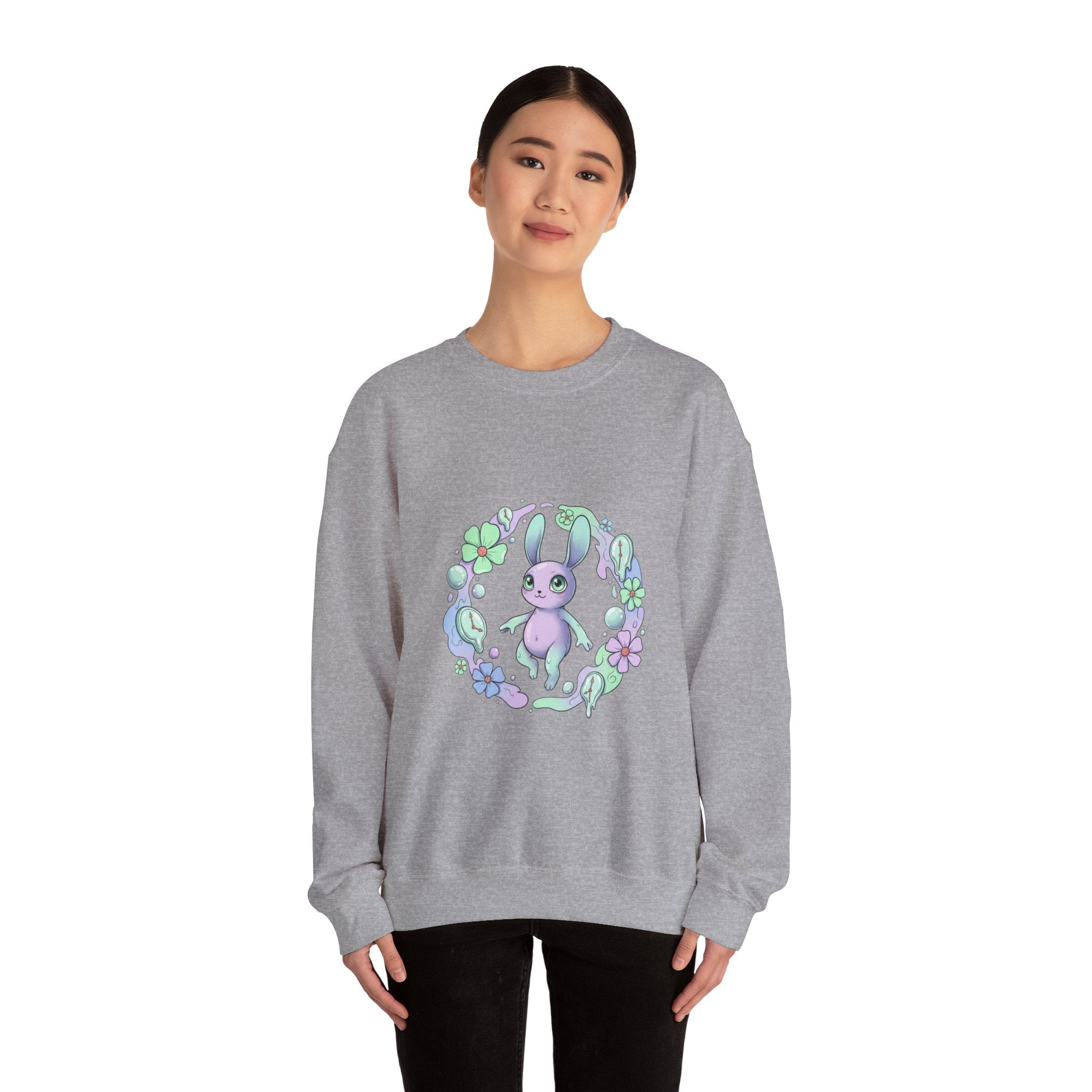 Cute Micro-Surreal Bunny Wreath Sweatshirt | weirdcore surreal art