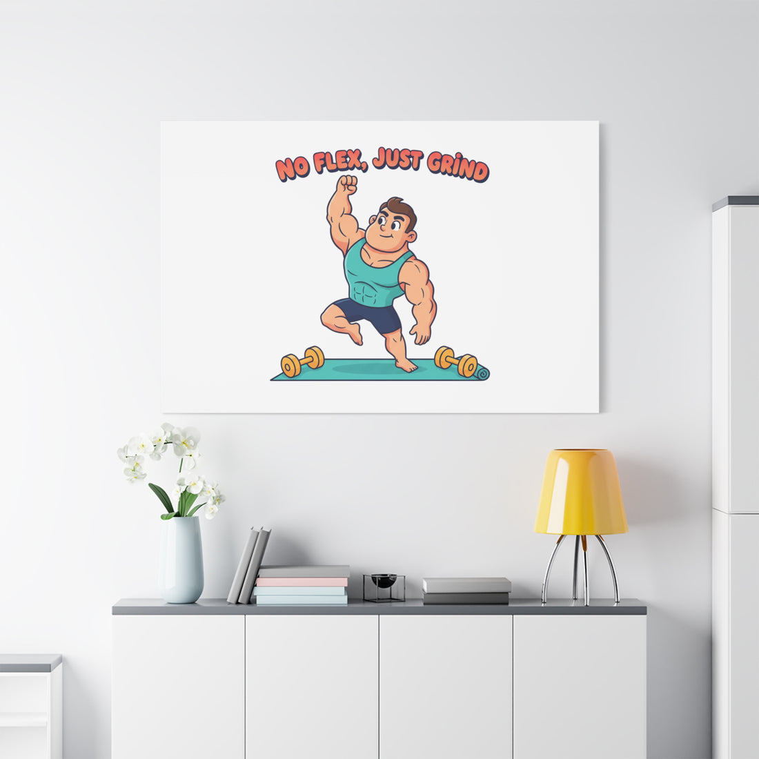 No Flex Just Grind canvas, Gymtimidation humor wall art | start small fitness décor