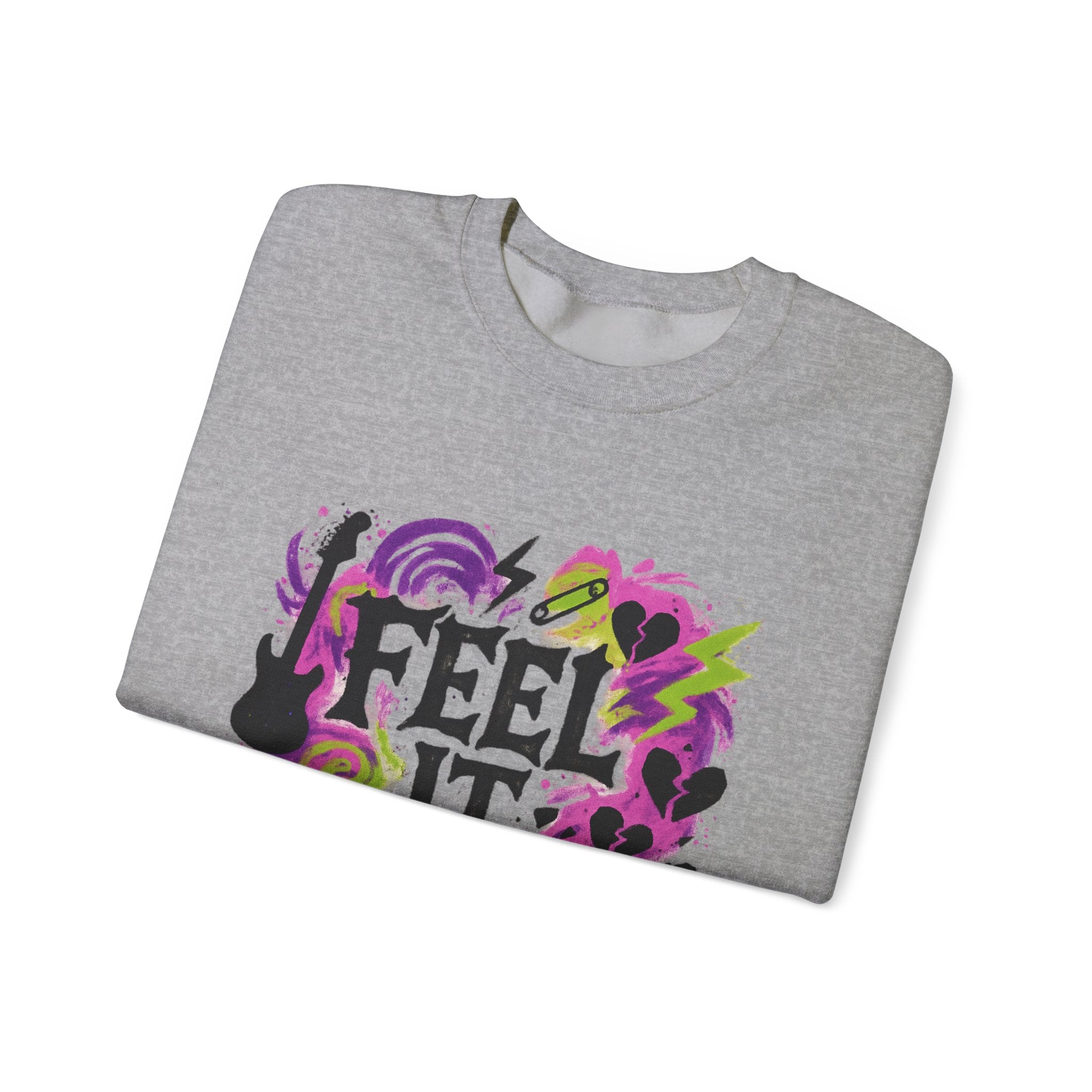 Feel It All Crewneck Sweatshirt — Retro Neon Music Graphic