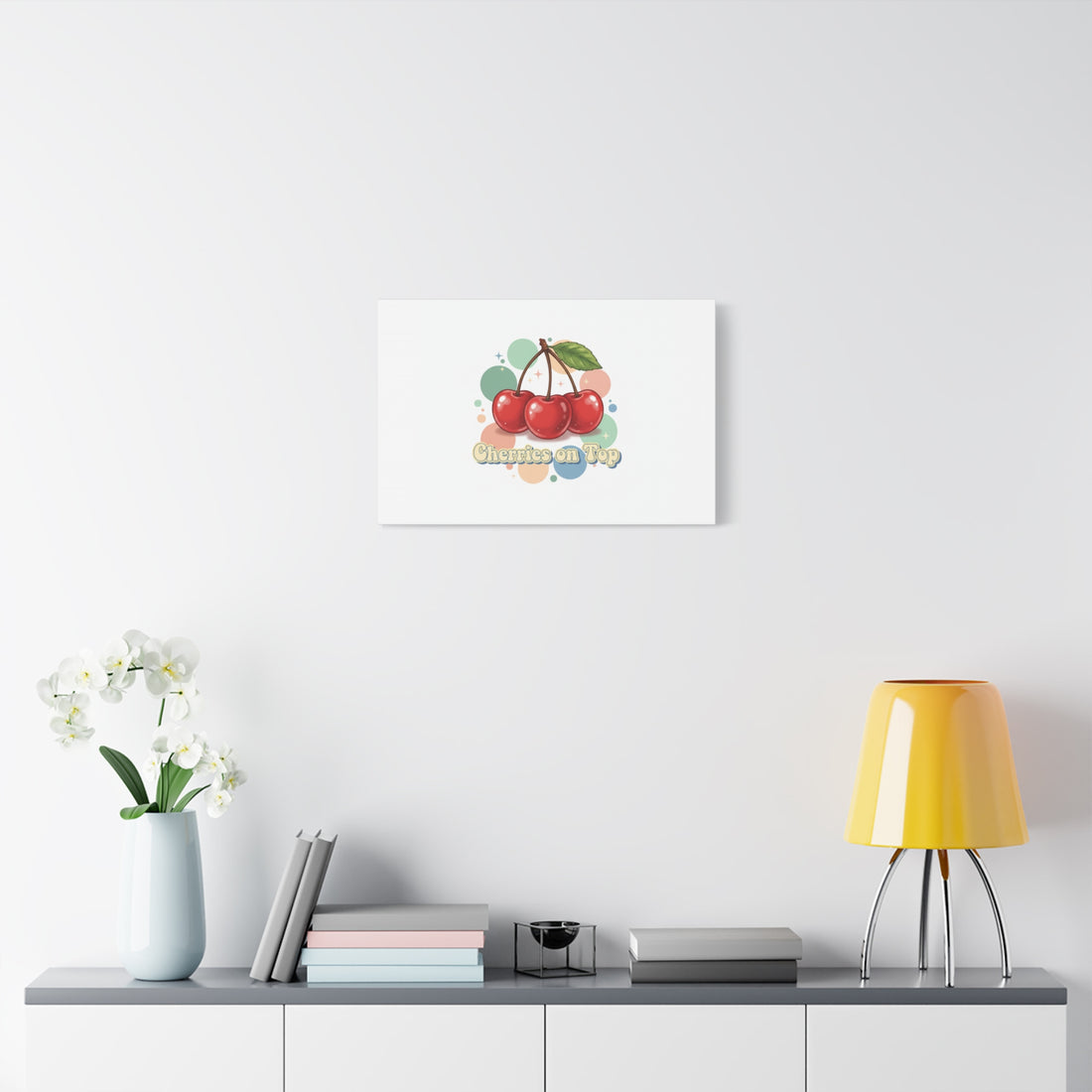 Cherries on Top Canvas | Retro Kawaii Fruit Wall Art