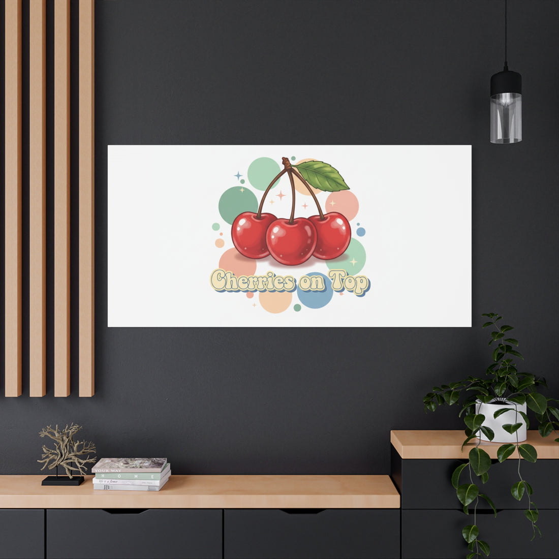 Cherries on Top Canvas | Retro Kawaii Fruit Wall Art