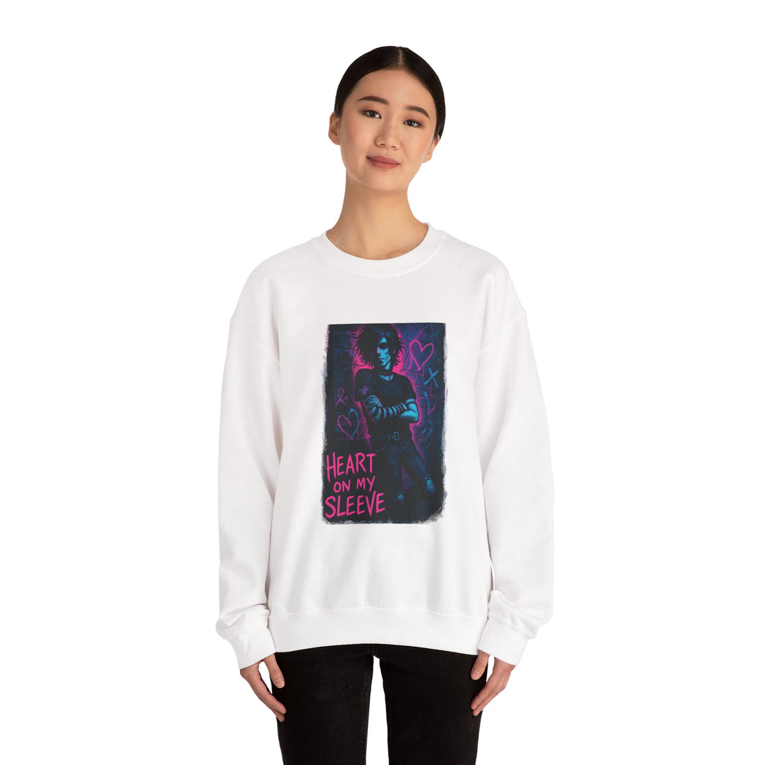Sweatshirt — Neon 'Heart on My Sleeve' Goth Graphic Crewneck