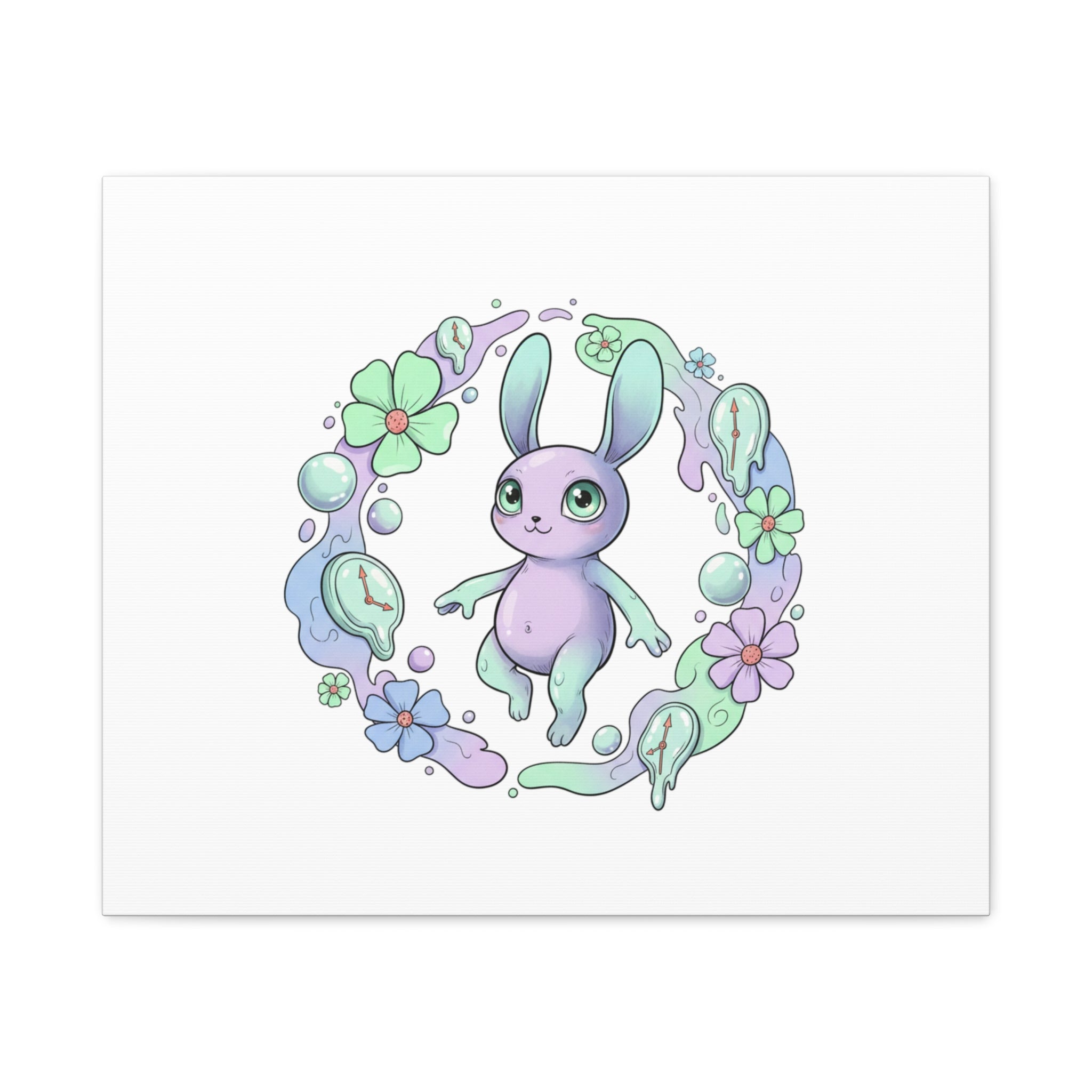 Micro-Surreal Bunny Wreath Canvas | Weirdcore Micro-Surrealism Art