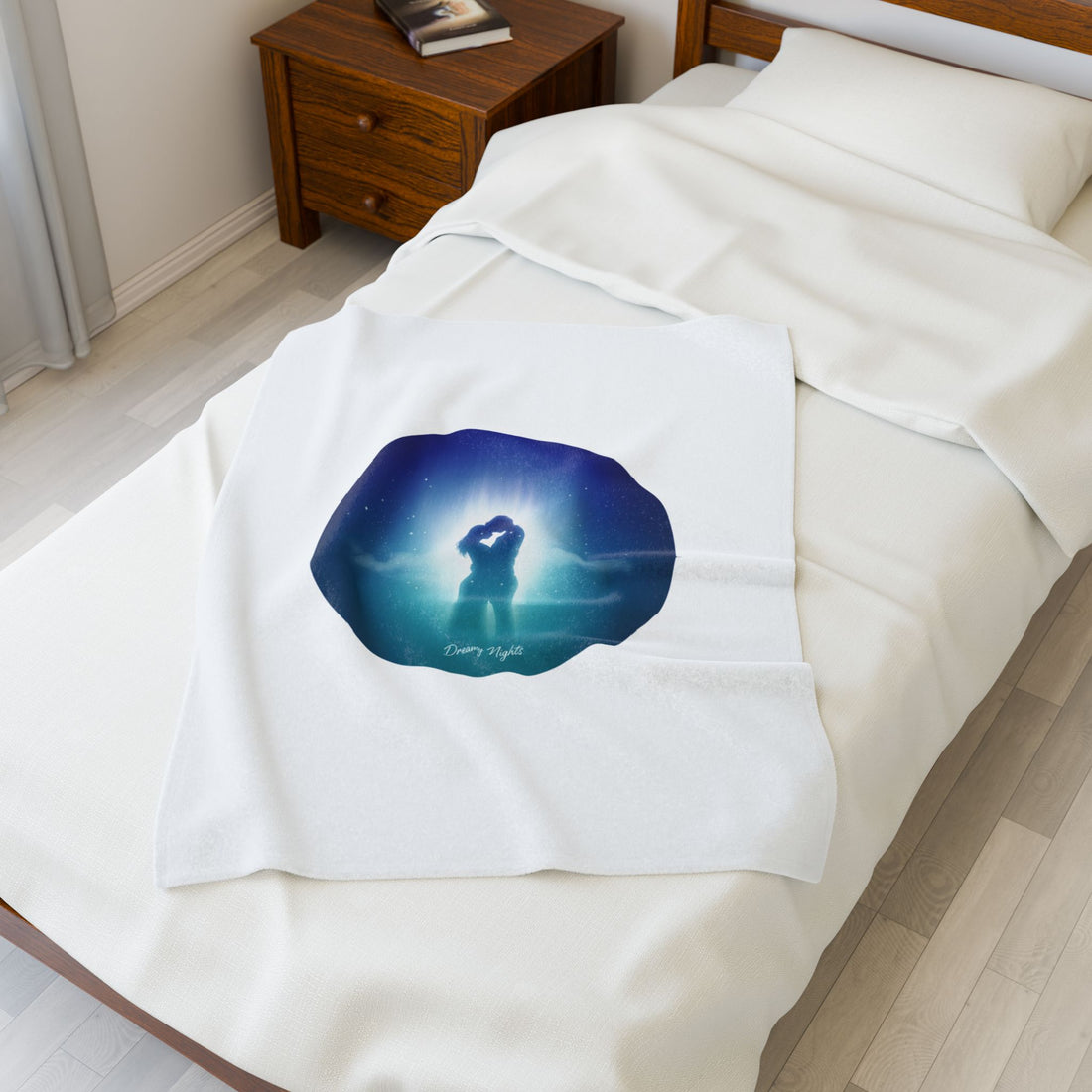 Afterlight Nightscape Couple, Velveteen Plush Blanket | luminous night bloom, cinematic glow