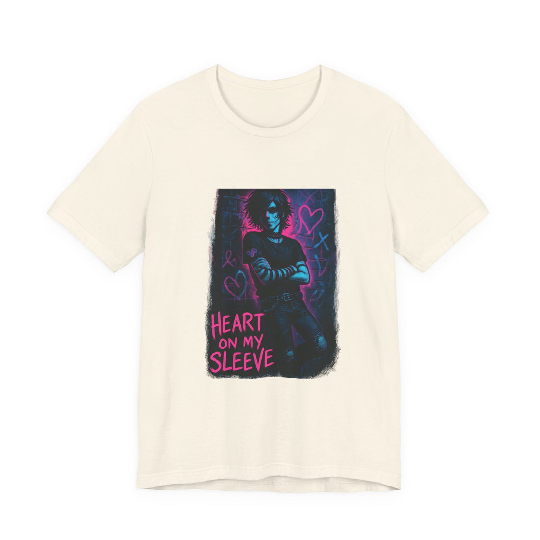 Heart On My Sleeve Graphic Tee — Neon Goth Portrait T‑Shirt