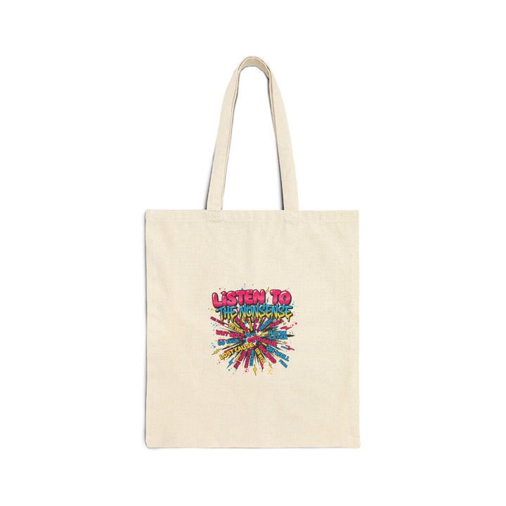 Listen To Chaos Tote | Slogan & Glitch Graphic, Meme Phrase Tote