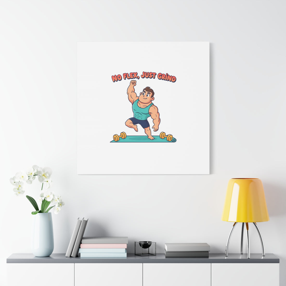 No Flex Just Grind canvas, Gymtimidation humor wall art | start small fitness décor