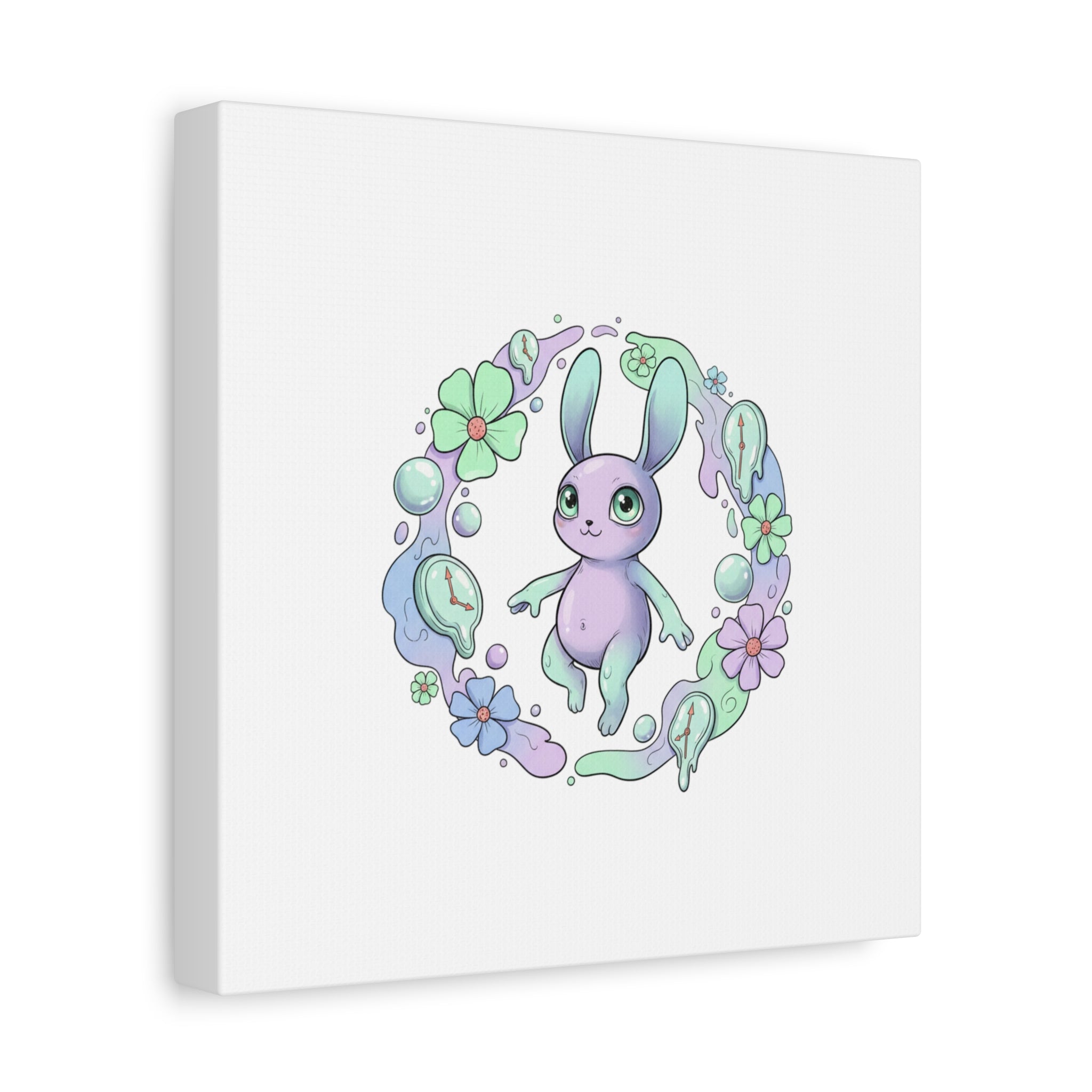 Micro-Surreal Bunny Wreath Canvas | Weirdcore Micro-Surrealism Art