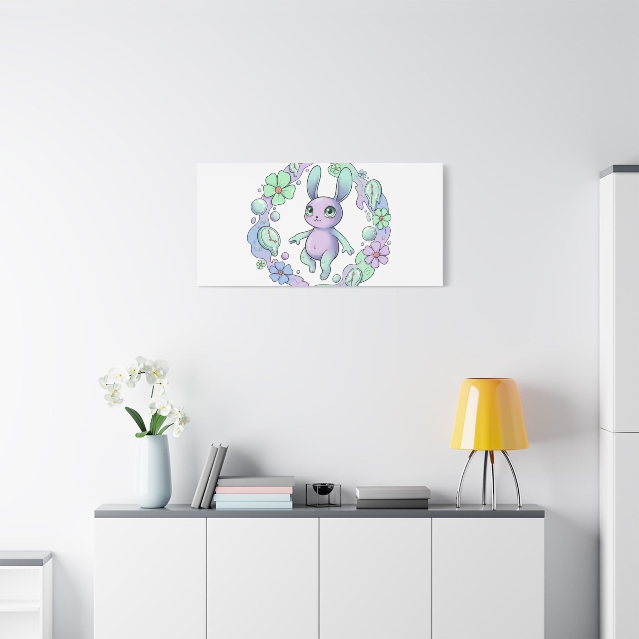 Micro-Surreal Bunny Wreath Canvas | Weirdcore Micro-Surrealism Art