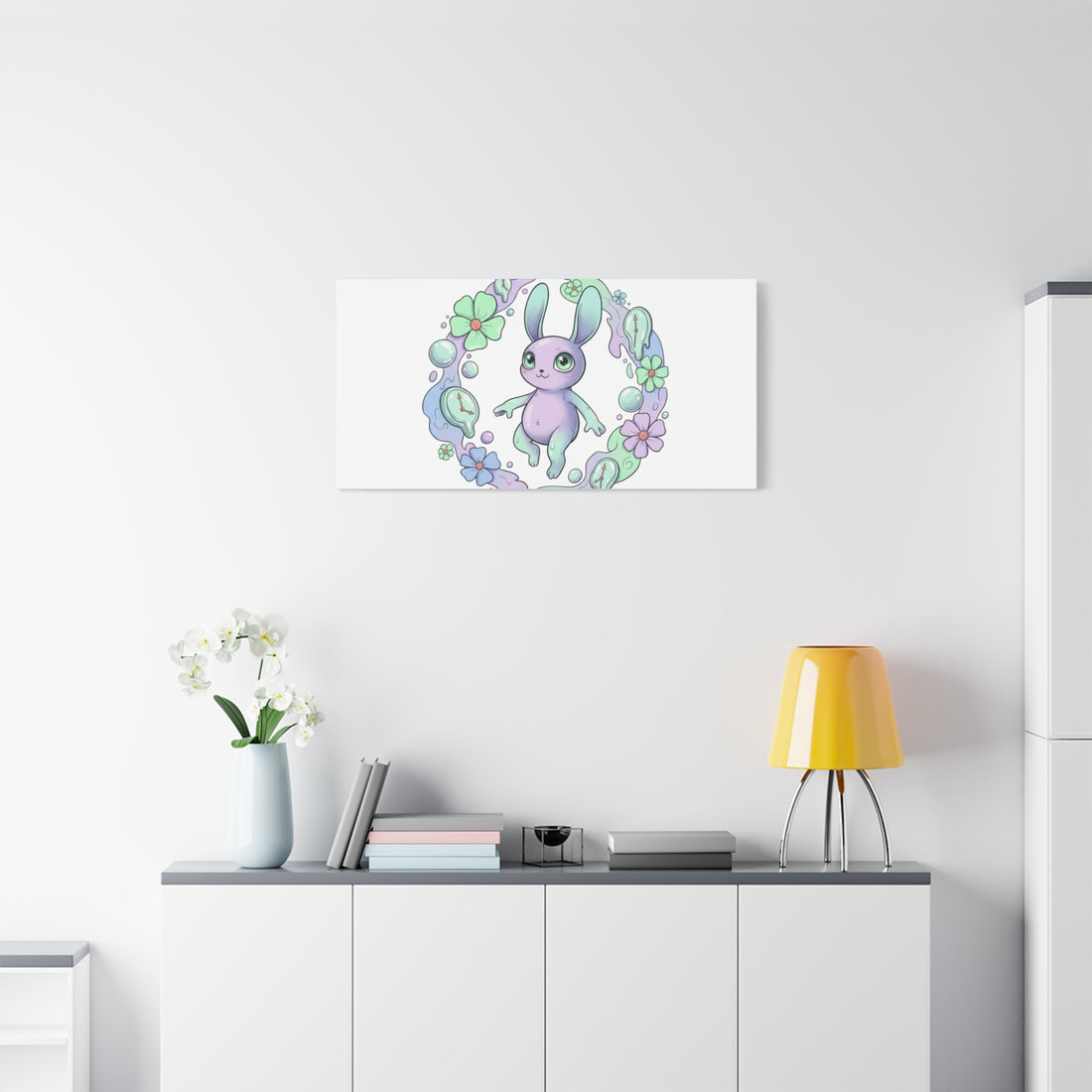 Micro-Surreal Bunny Wreath Canvas | Weirdcore Micro-Surrealism Art