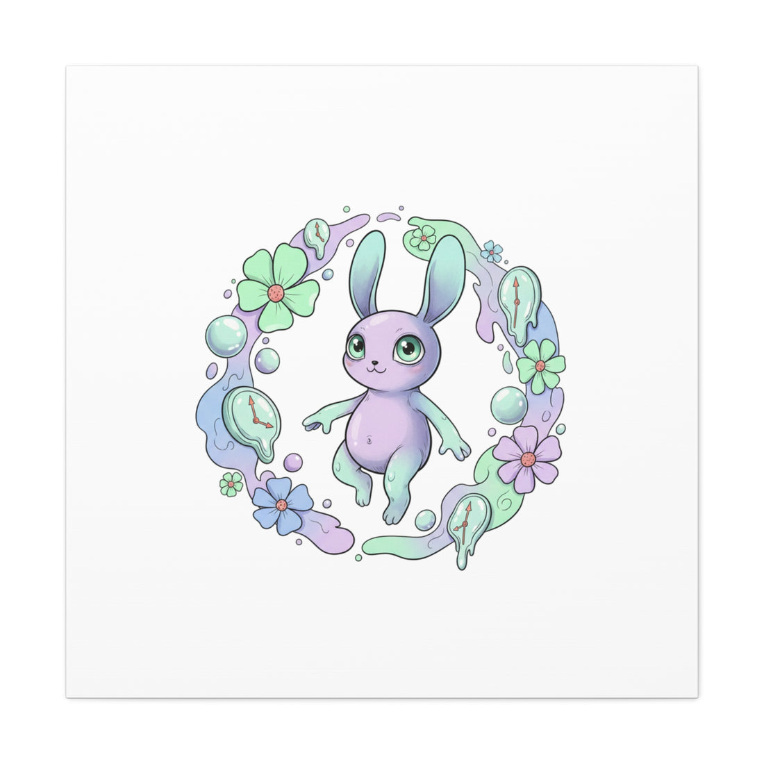 Micro-Surreal Bunny Wreath Canvas | Weirdcore Micro-Surrealism Art