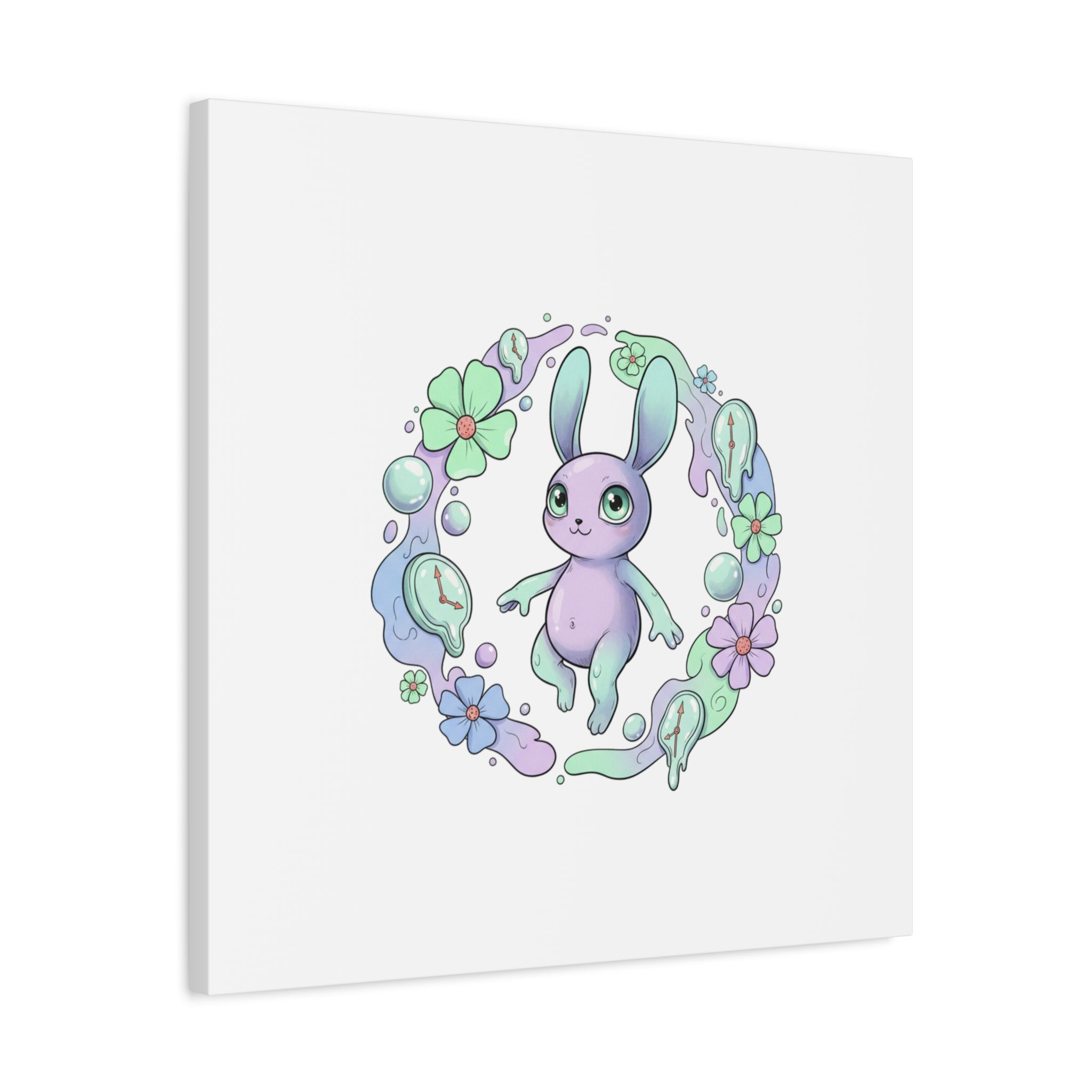 Micro-Surreal Bunny Wreath Canvas | Weirdcore Micro-Surrealism Art