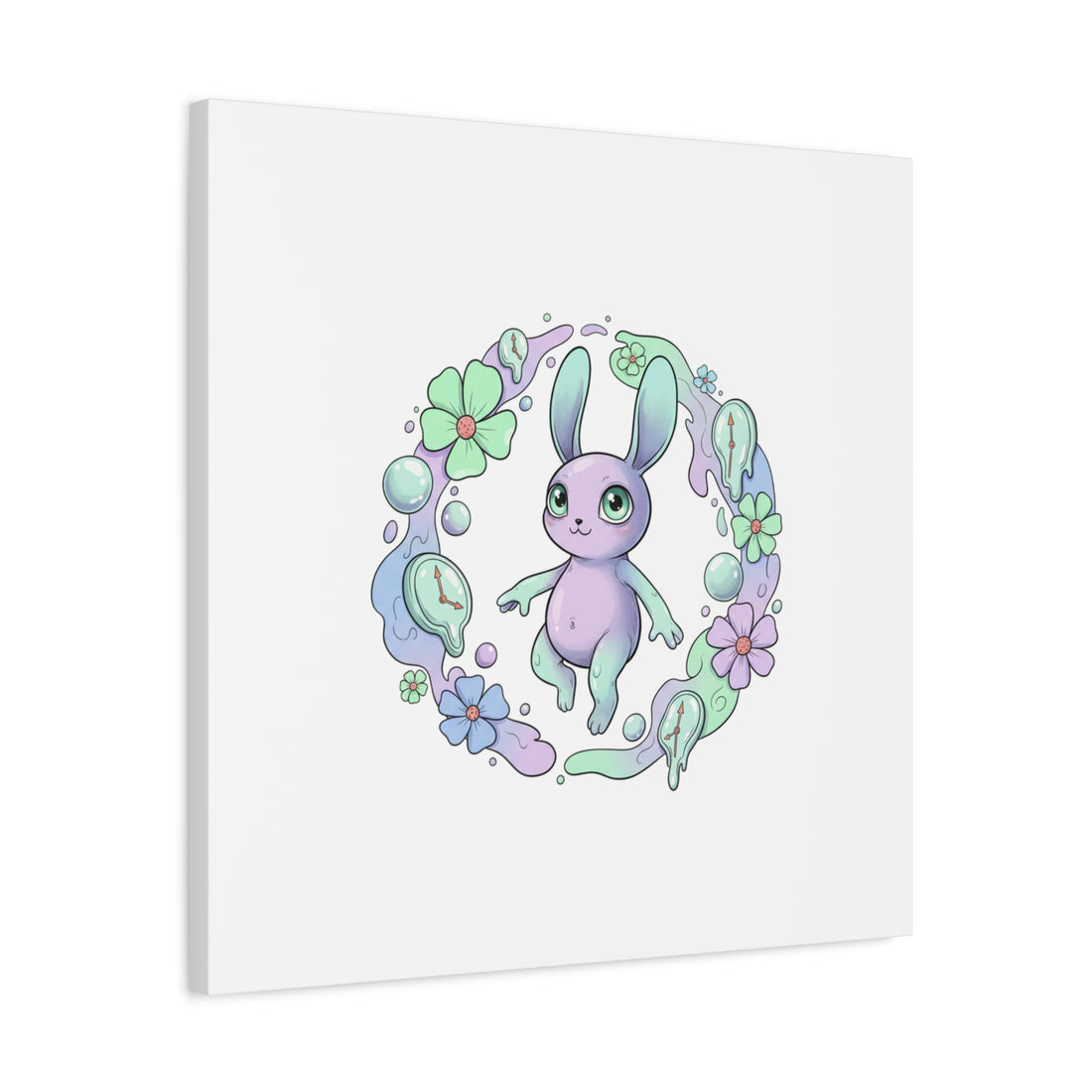 Micro-Surreal Bunny Wreath Canvas | Weirdcore Micro-Surrealism Art