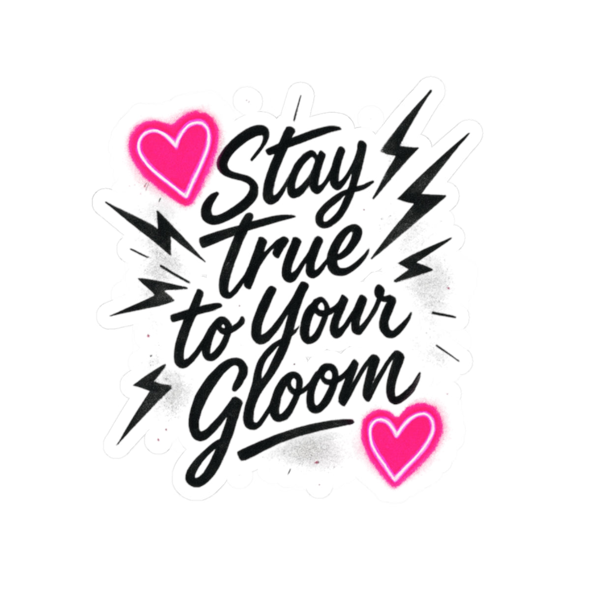 Stay True to Your Gloom Kiss-Cut Sticker — Pink Hearts & Lightning Decal