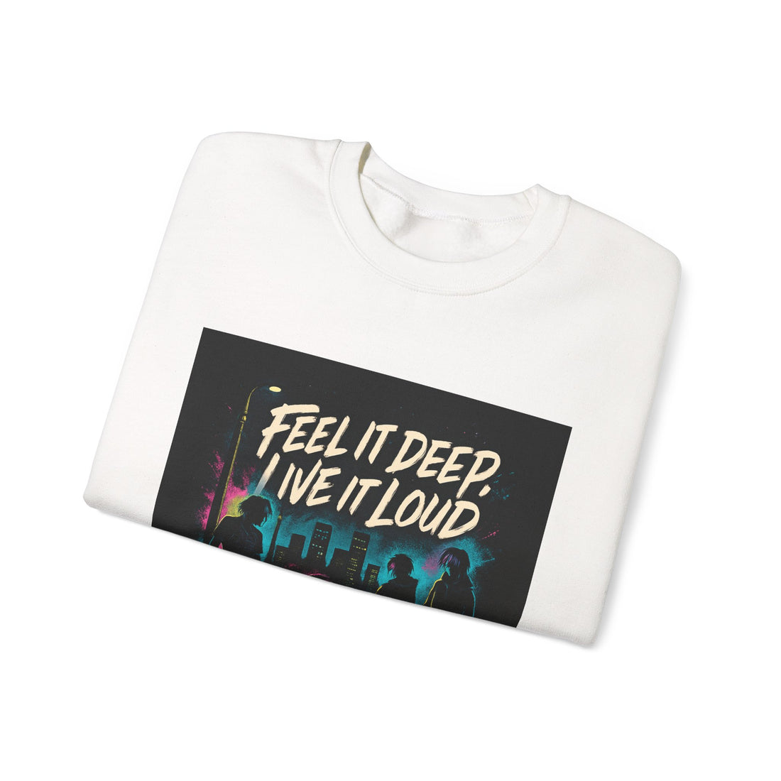 Crewneck Sweatshirt — "Feel It Deep, Live It Loud" Neon Concert Graphic