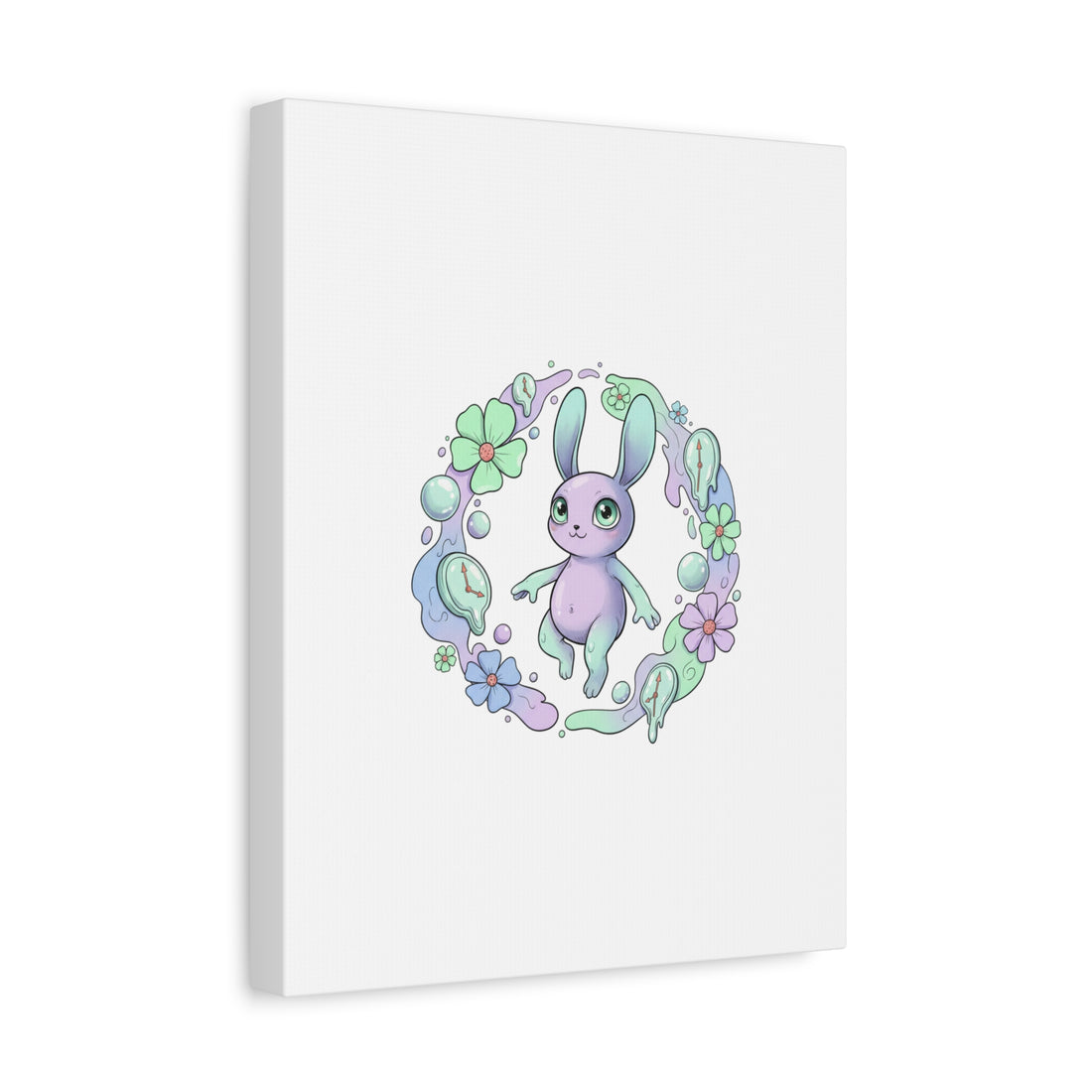 Micro-Surreal Bunny Wreath Canvas | Weirdcore Micro-Surrealism Art