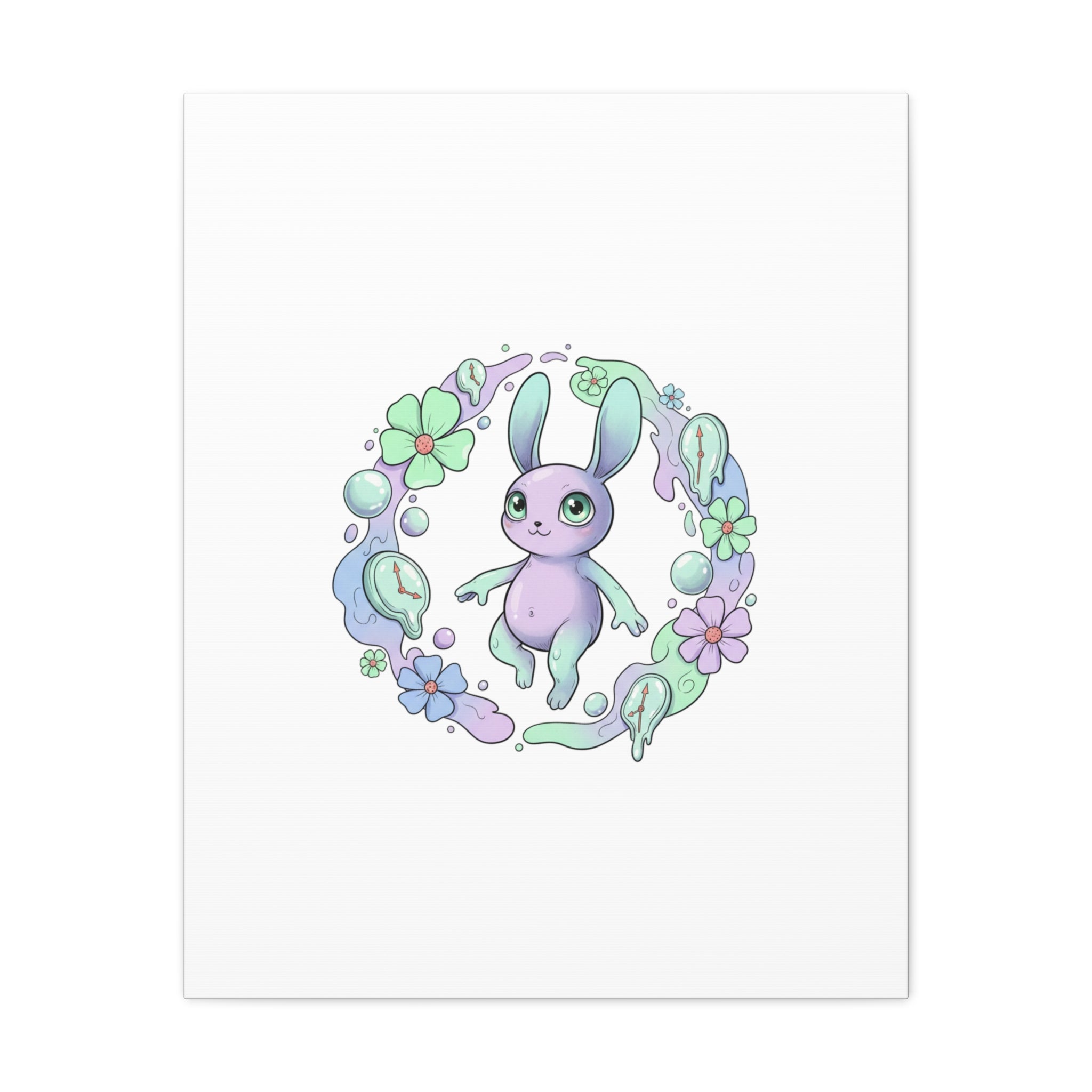 Micro-Surreal Bunny Wreath Canvas | Weirdcore Micro-Surrealism Art