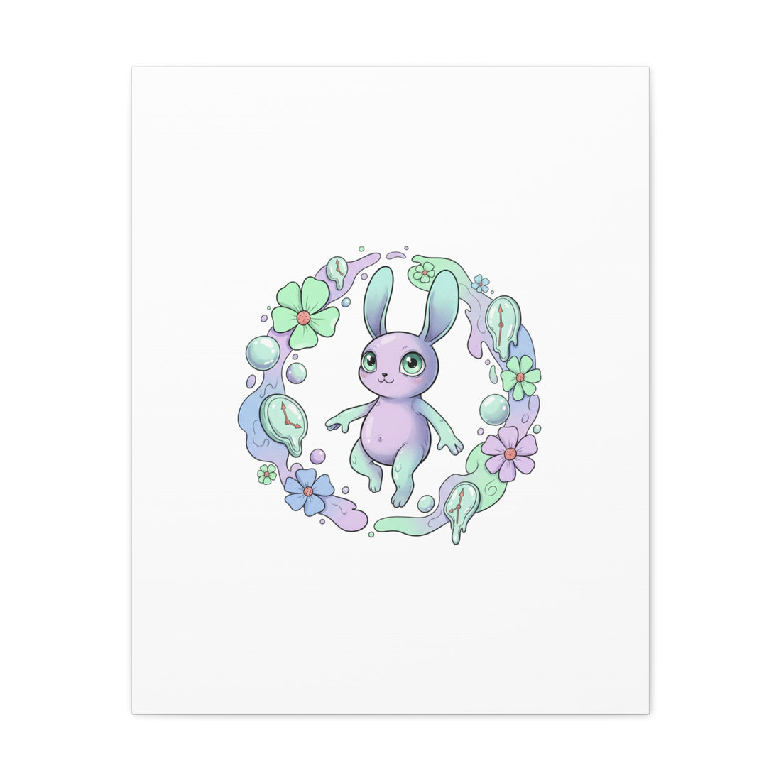 Micro-Surreal Bunny Wreath Canvas | Weirdcore Micro-Surrealism Art