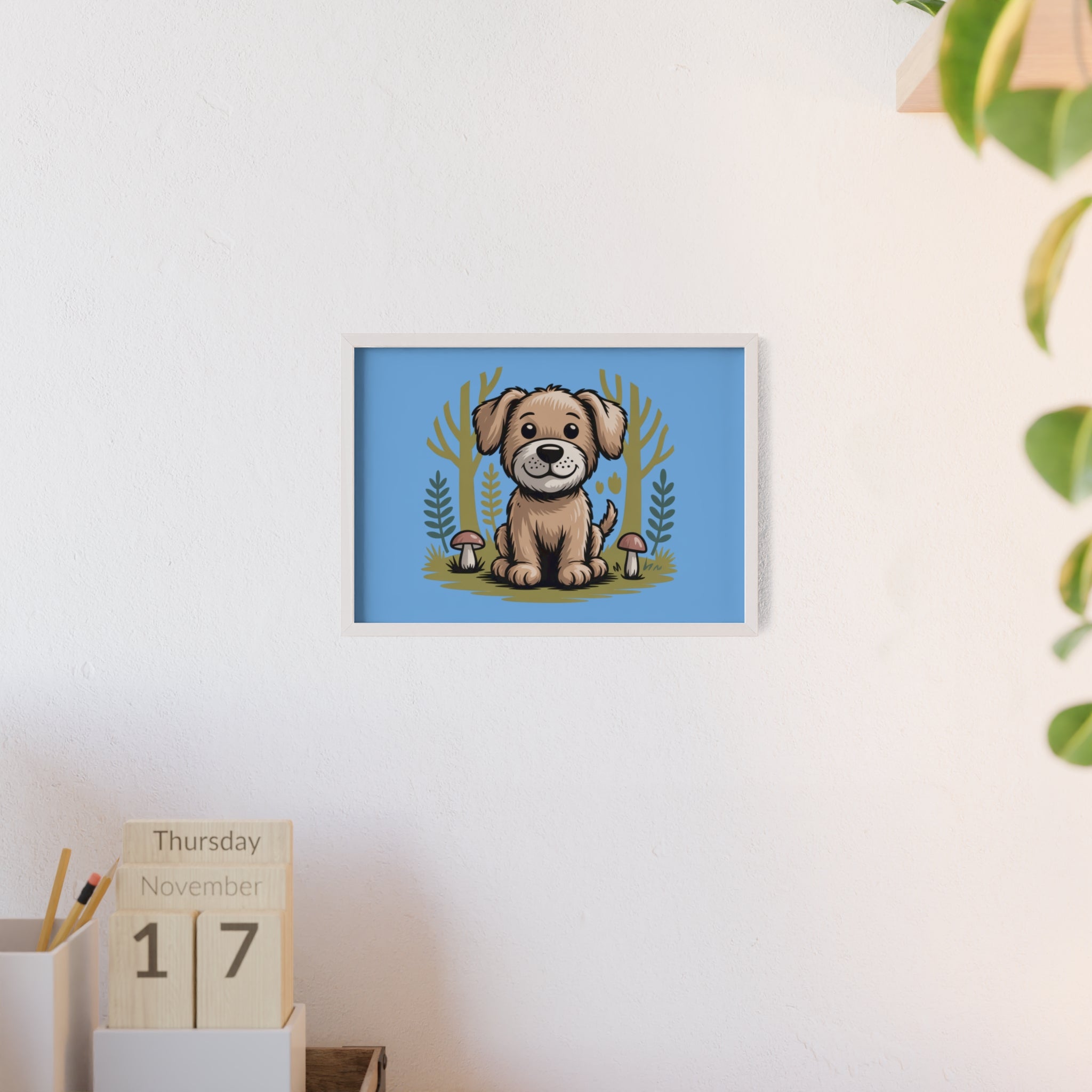 Cute Puppy Poster with Wooden Frame — Nursery Wall Art