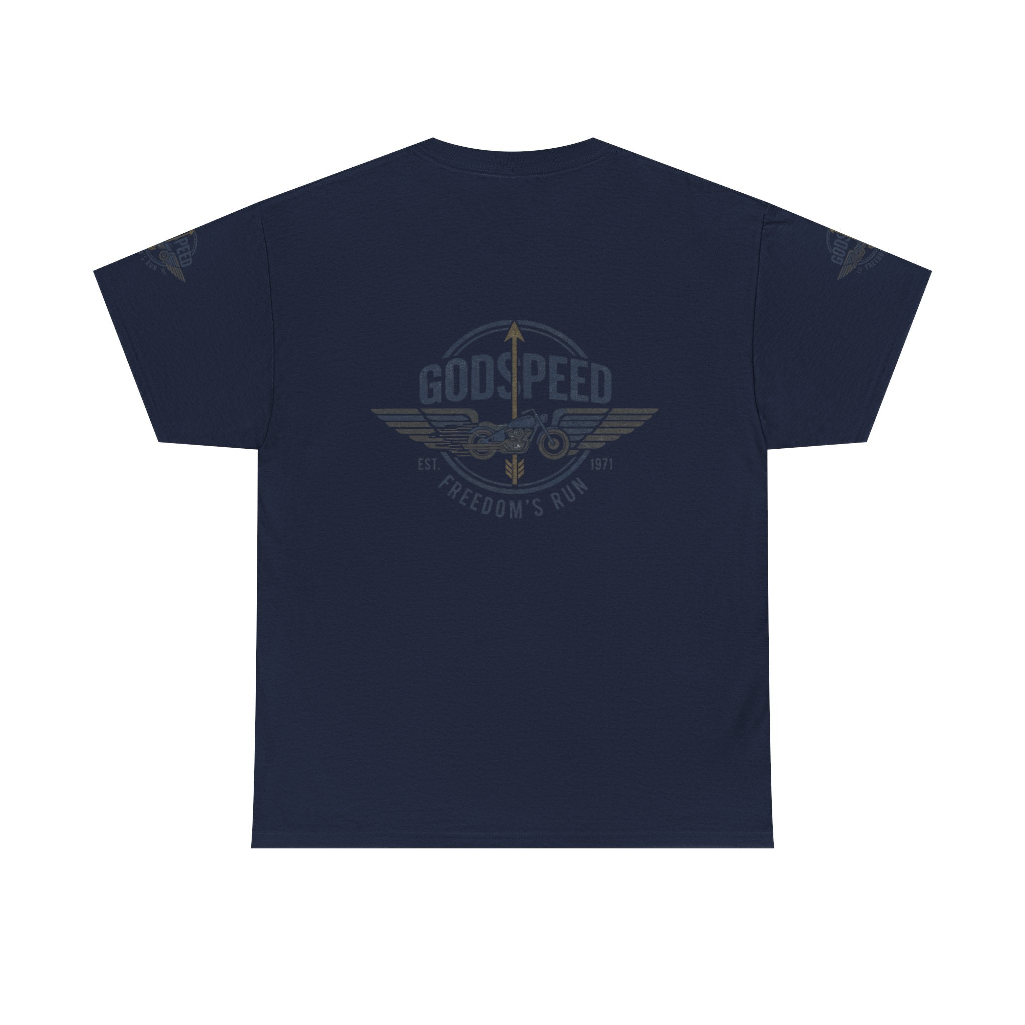 Godspeed Freedom Run Unisex Heavy Cotton Tee, Classic Graphic T-Shirt, Casual Wear, Gift for Runners, Vintage Style Apparel - Goat Corp