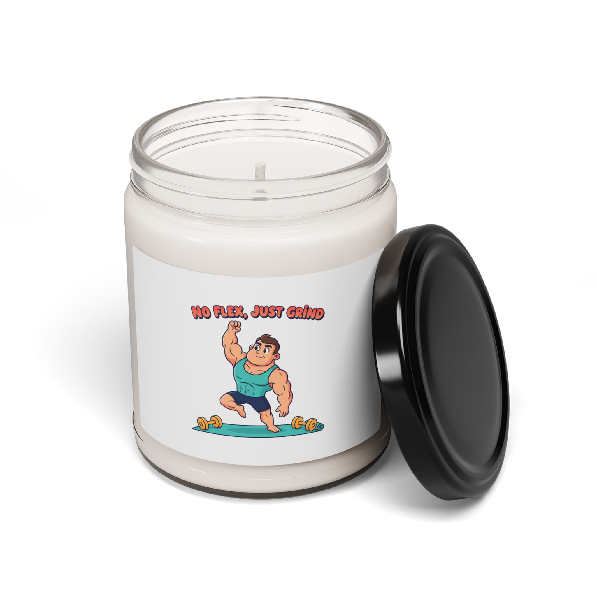 No Flex Just Grind Candle | Scented Soy Candle, Fitness Humor, Tiny Dumbbell Design