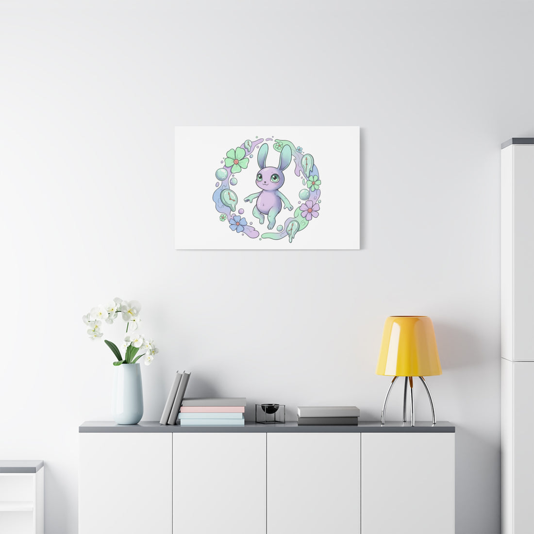 Micro-Surreal Bunny Wreath Canvas | Weirdcore Micro-Surrealism Art