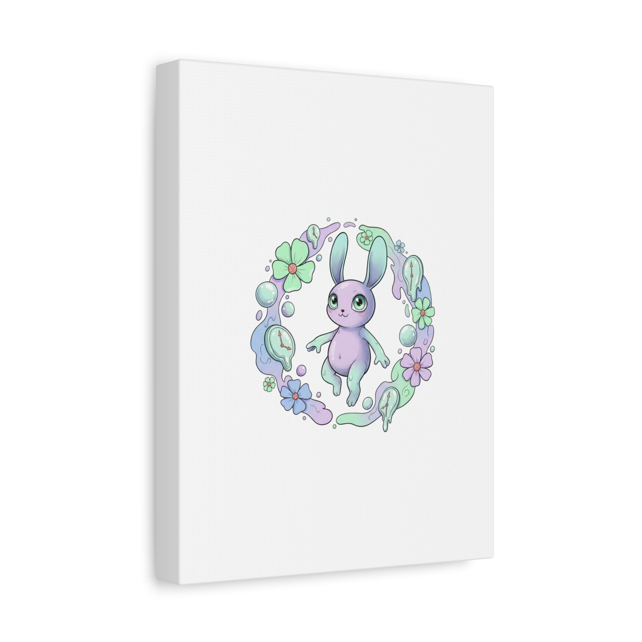 Micro-Surreal Bunny Wreath Canvas | Weirdcore Micro-Surrealism Art