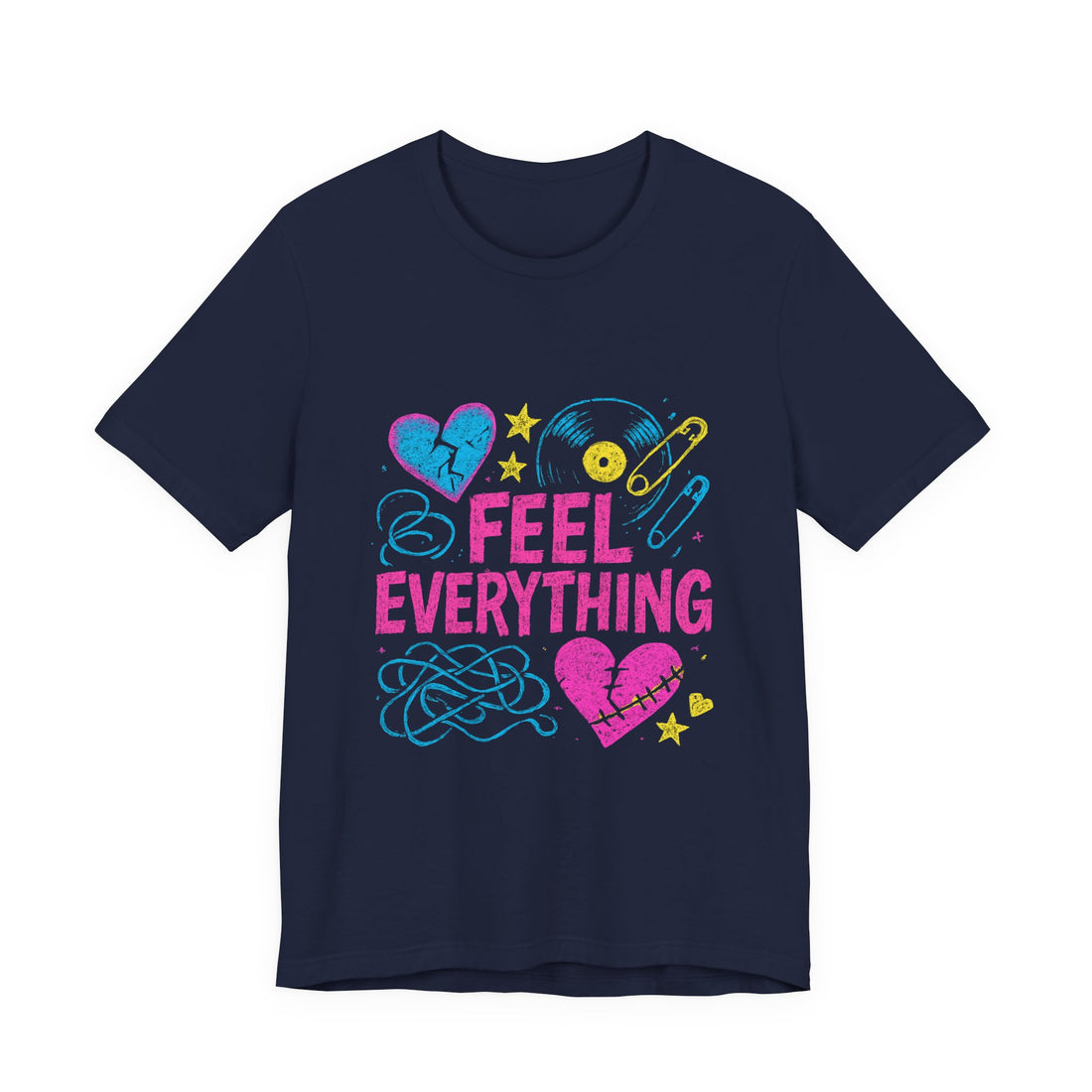 Feel Everything Graphic Tee — Retro Pastel Hearts & Emo Vibes