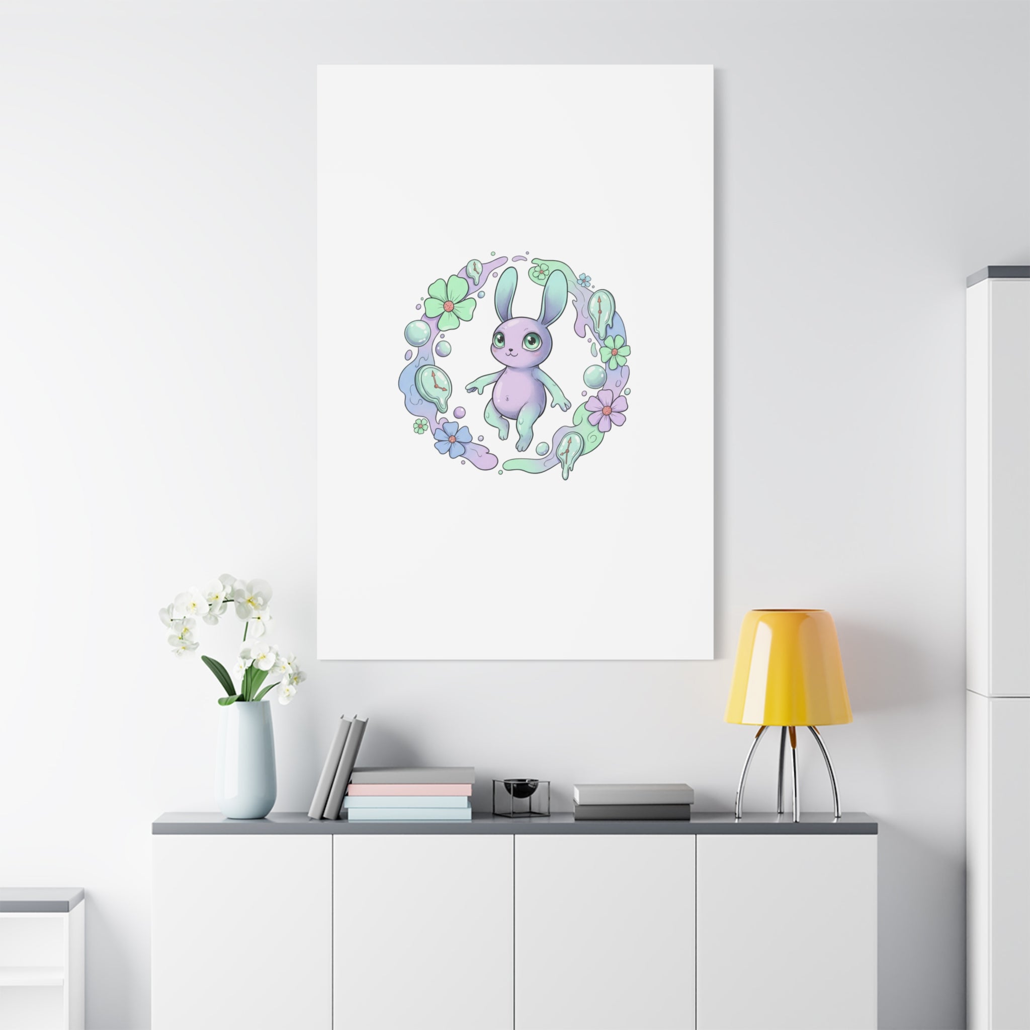 Micro-Surreal Bunny Wreath Canvas | Weirdcore Micro-Surrealism Art