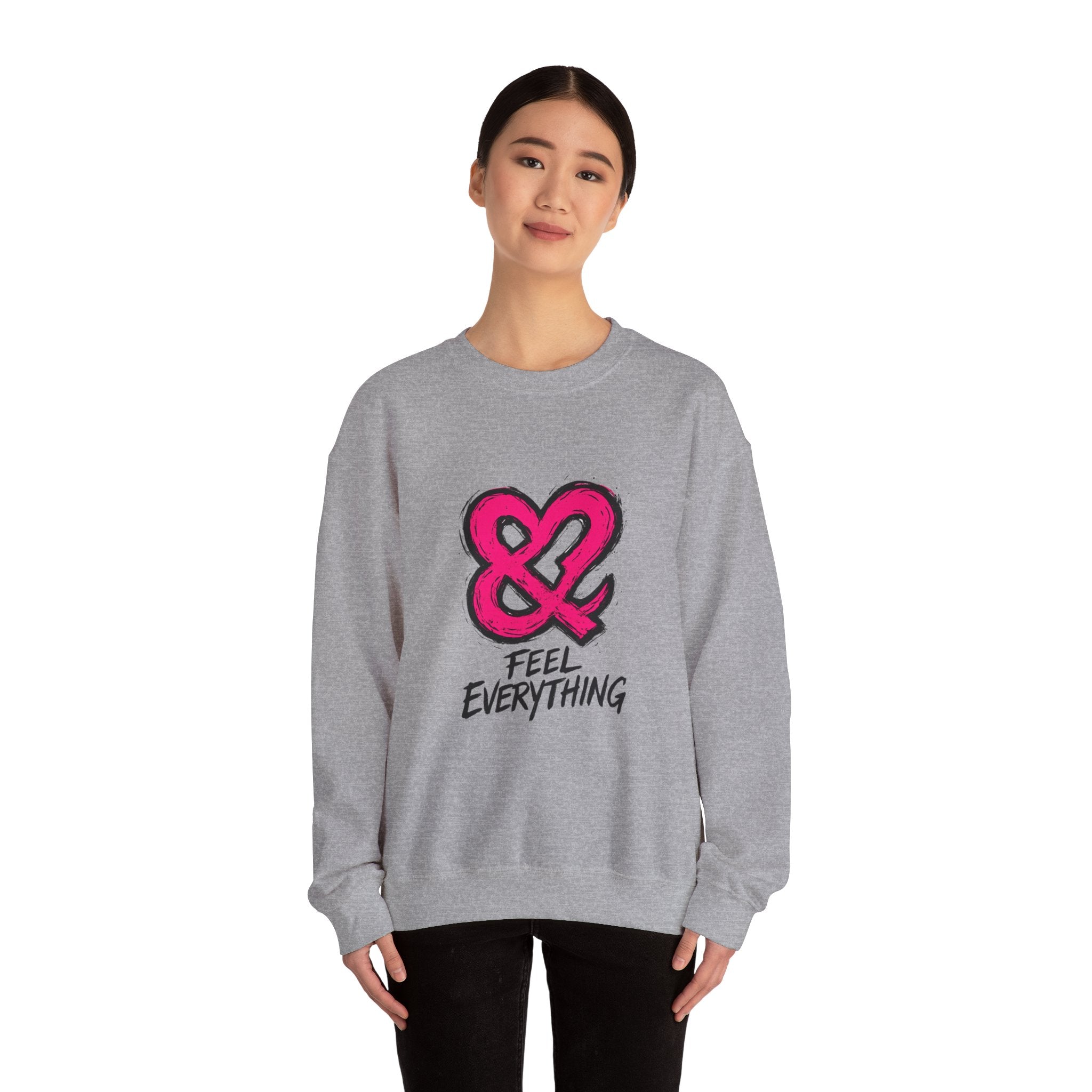 Crewneck Sweatshirt - Pink Ampersand "Feel Everything" Graphic