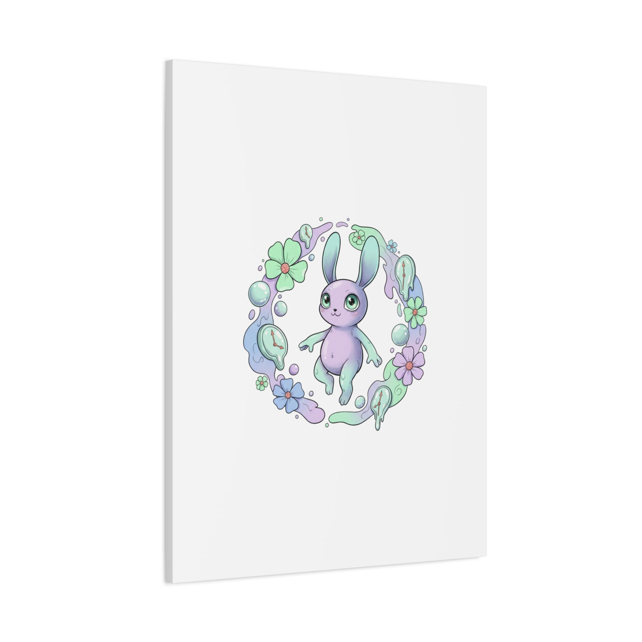 Micro-Surreal Bunny Wreath Canvas | Weirdcore Micro-Surrealism Art