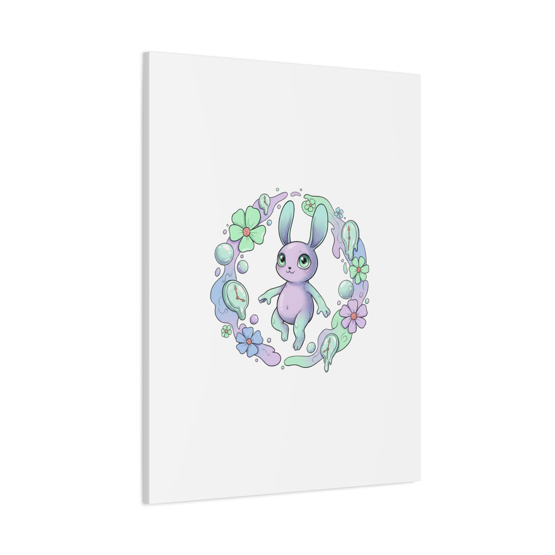 Micro-Surreal Bunny Wreath Canvas | Weirdcore Micro-Surrealism Art