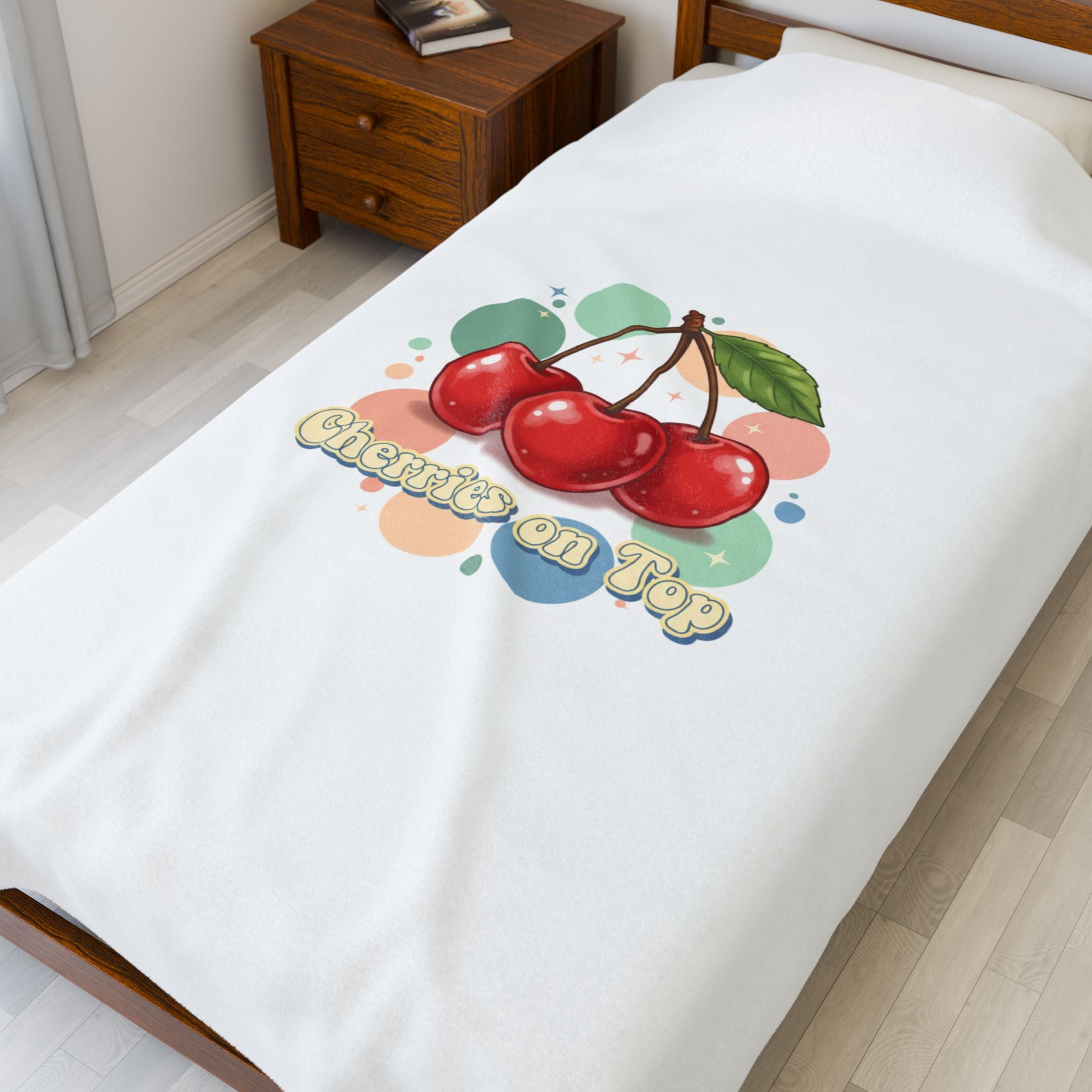 Cherry Cluster Plush Blanket | Retro Kawaii Fruit Motif