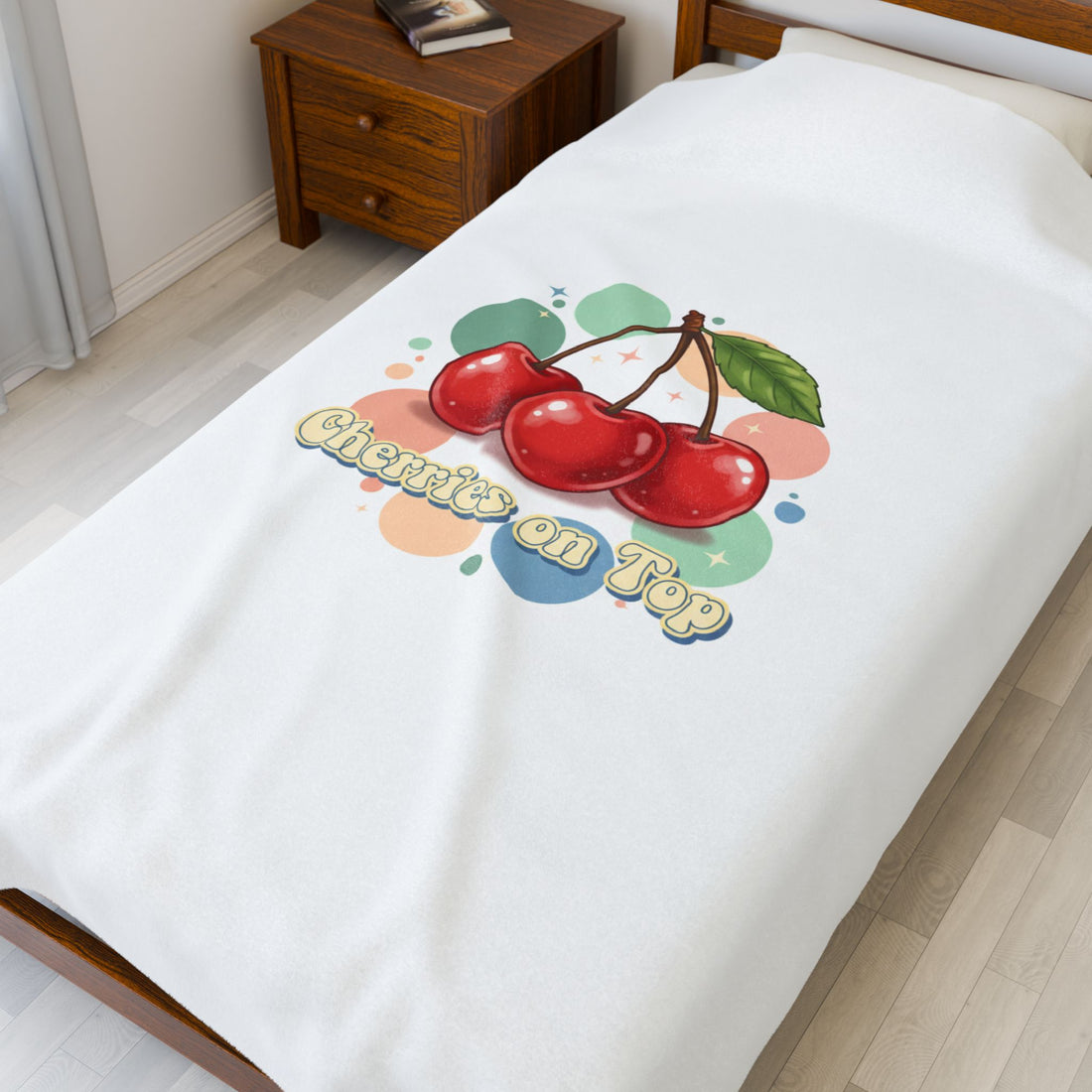 Cherry Cluster Plush Blanket | Retro Kawaii Fruit Motif