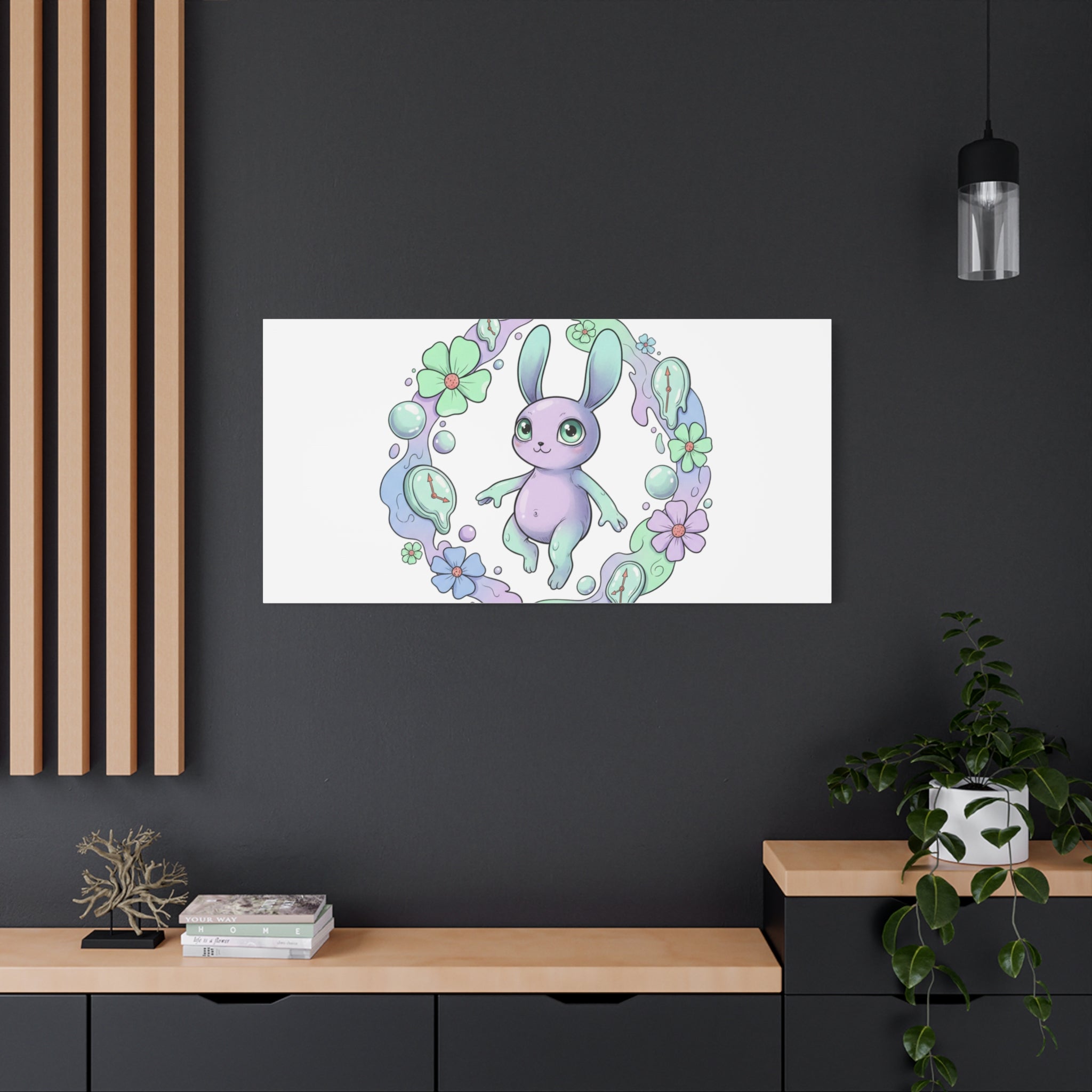 Micro-Surreal Bunny Wreath Canvas | Weirdcore Micro-Surrealism Art