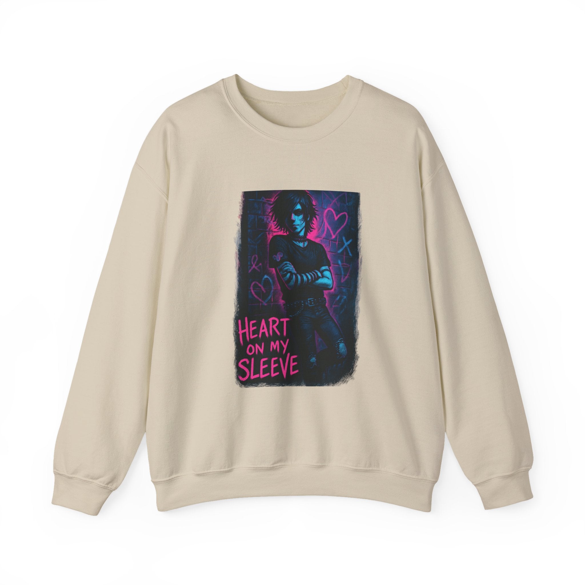 Sweatshirt — Neon 'Heart on My Sleeve' Goth Graphic Crewneck