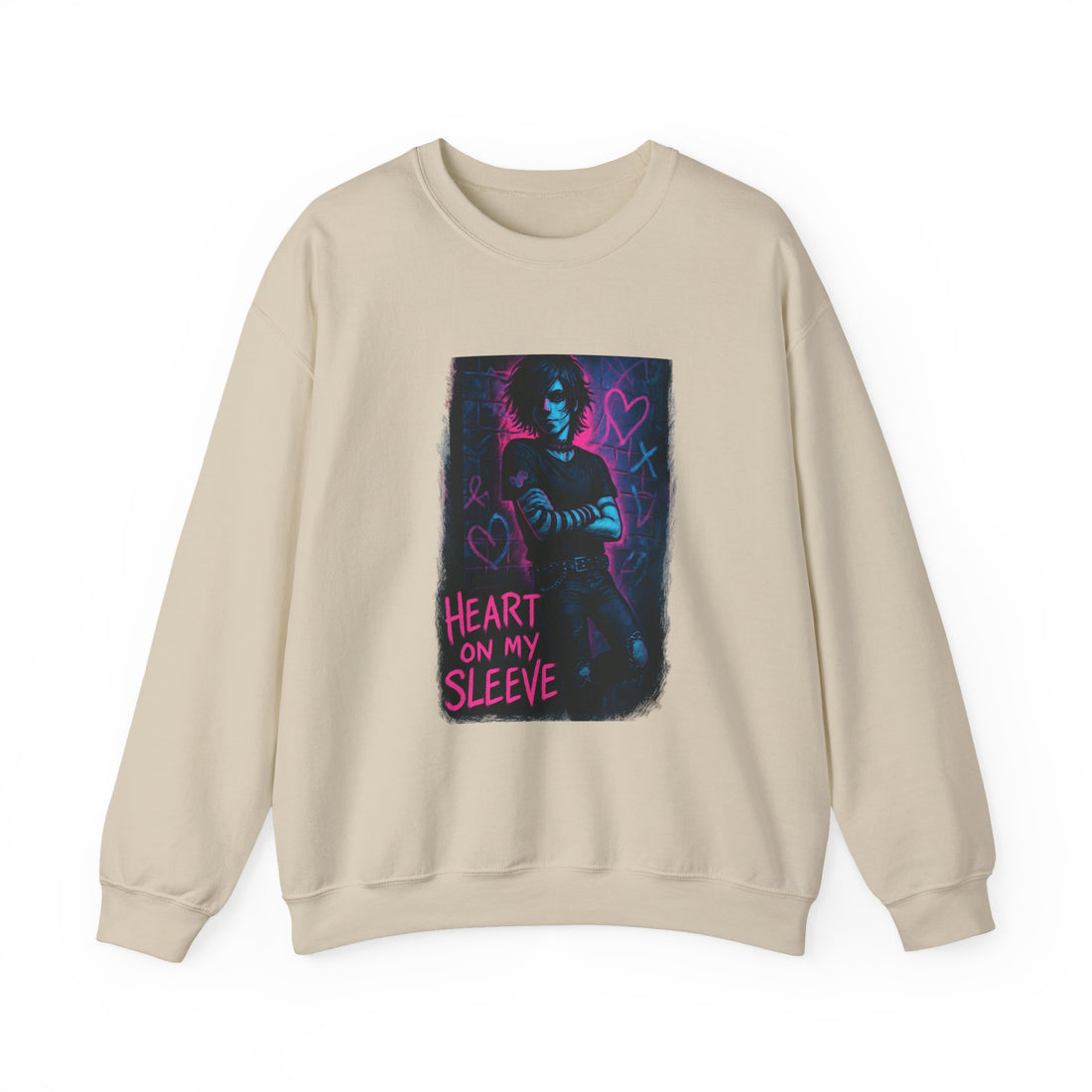 Sweatshirt — Neon 'Heart on My Sleeve' Goth Graphic Crewneck