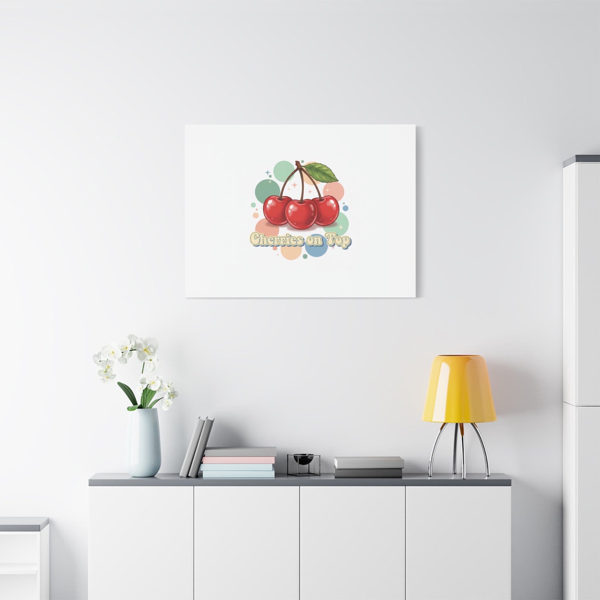 Cherries on Top Canvas | Retro Kawaii Fruit Wall Art