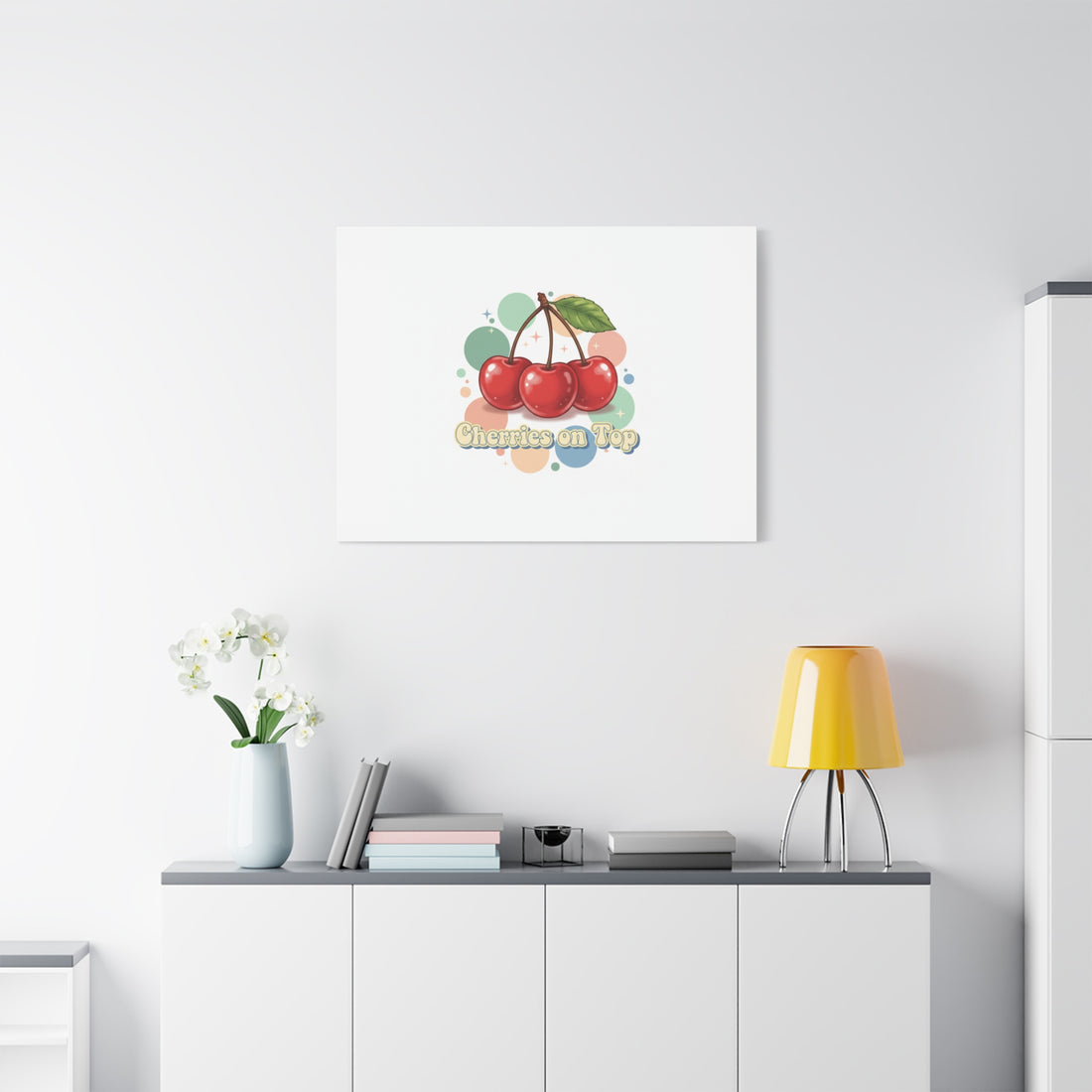 Cherries on Top Canvas | Retro Kawaii Fruit Wall Art