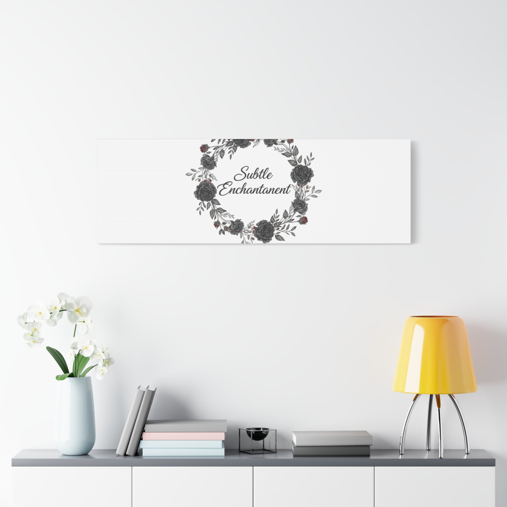 Moon Rose Wreath Canvas, Romantic Gothic Lite, Soft Goth Floral Wall Art