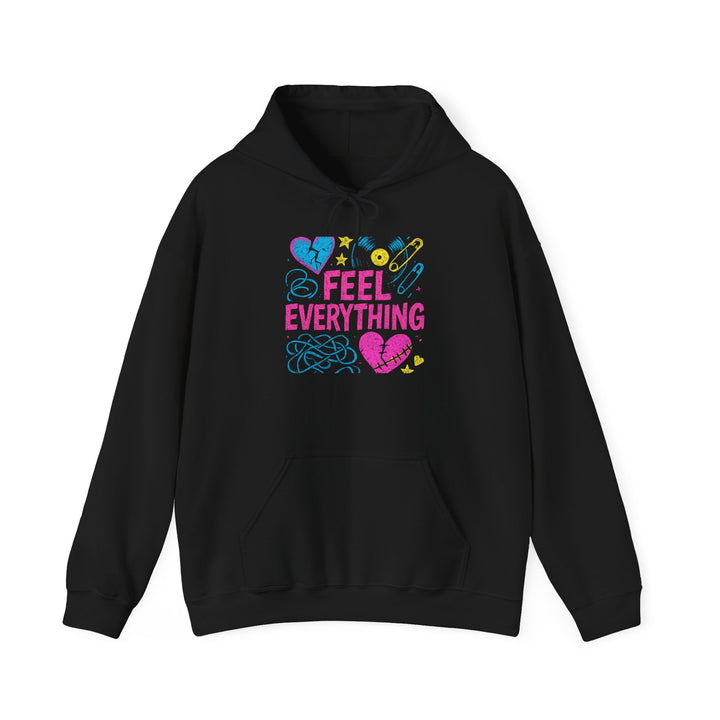 Feel Everything Hoodie — Pastel Heart & Doodle Graphic Pullover