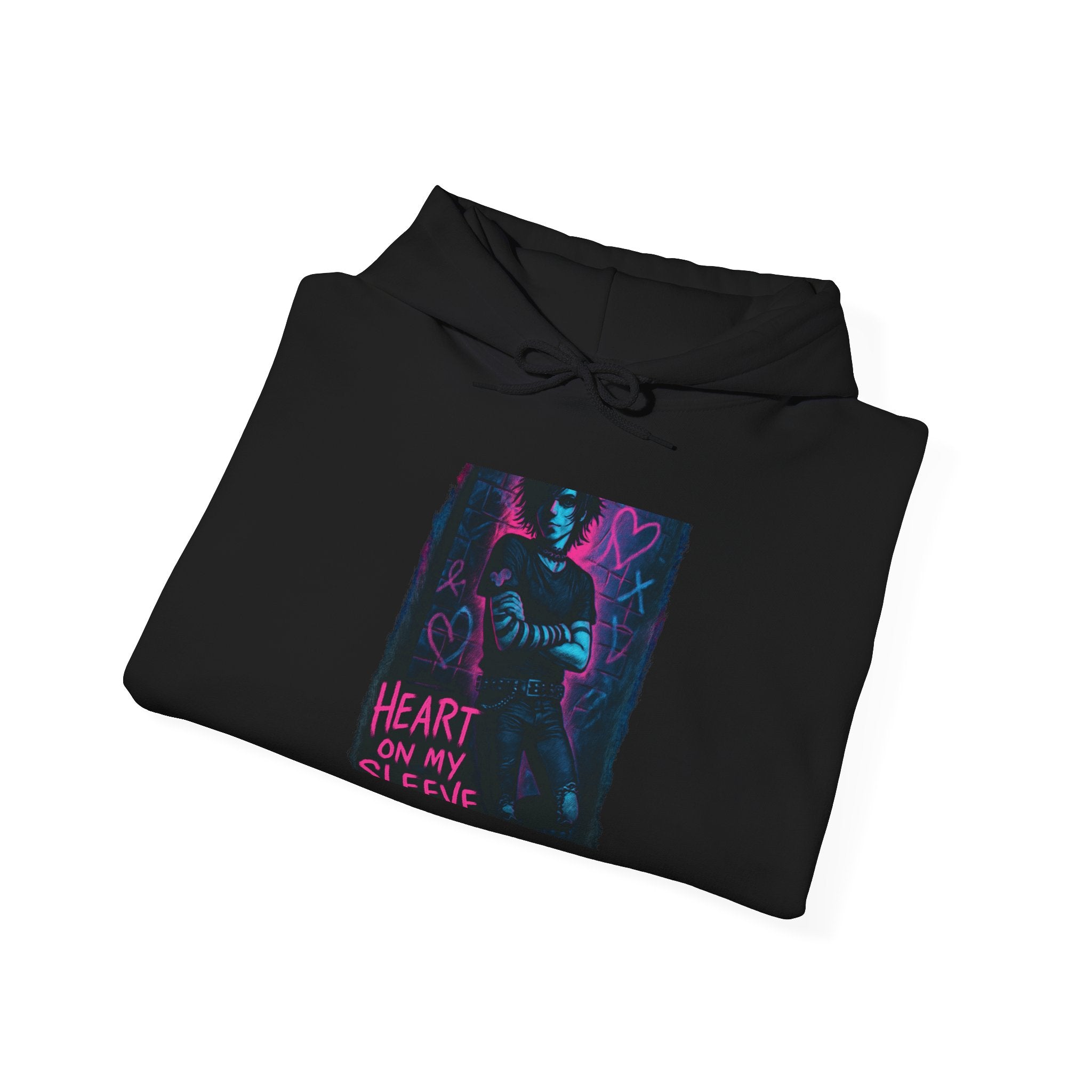 Gothic Neon 'Heart on My Sleeve' Hoodie – Vaporwave Dark Aesthetic Pullover