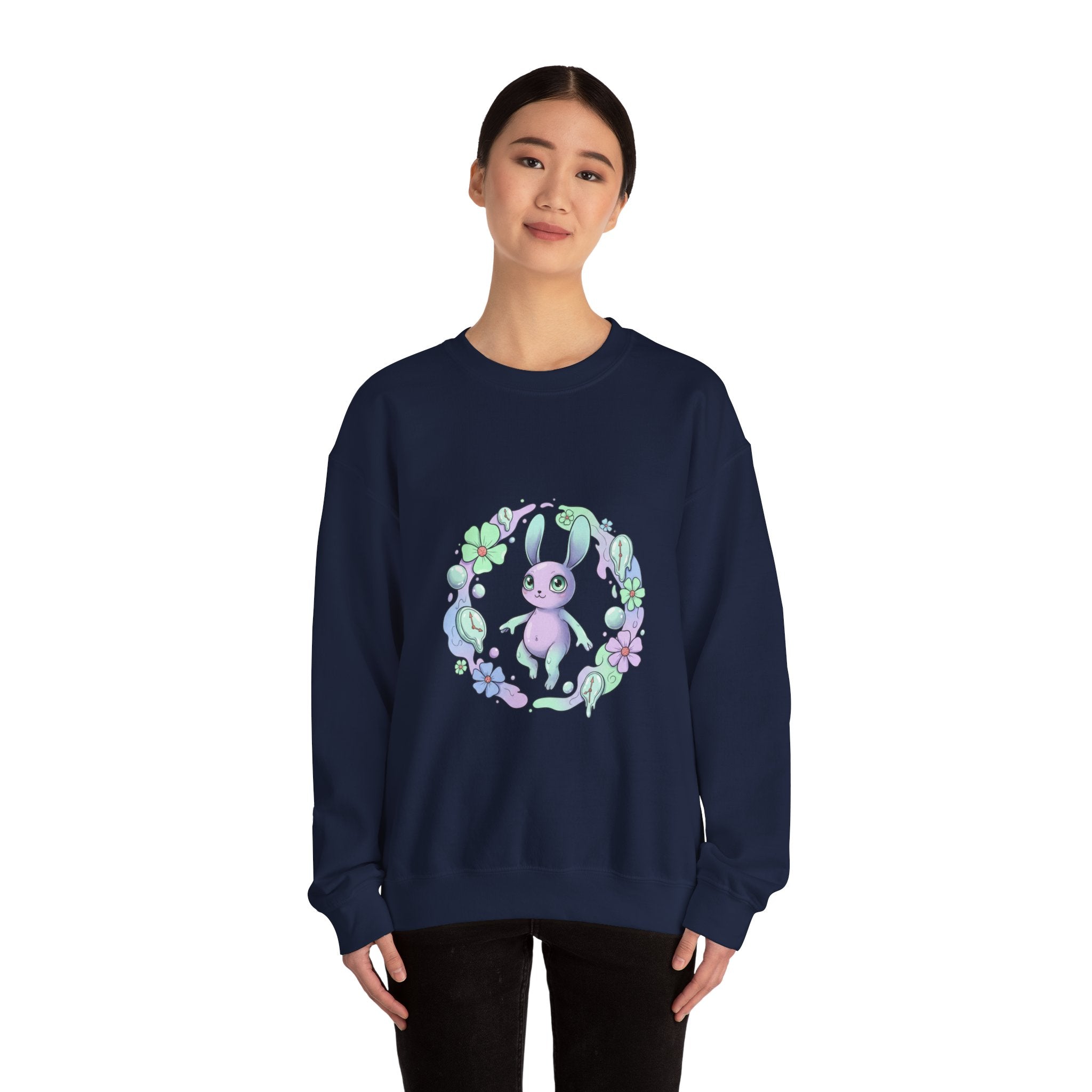 Cute Micro-Surreal Bunny Wreath Sweatshirt | weirdcore surreal art