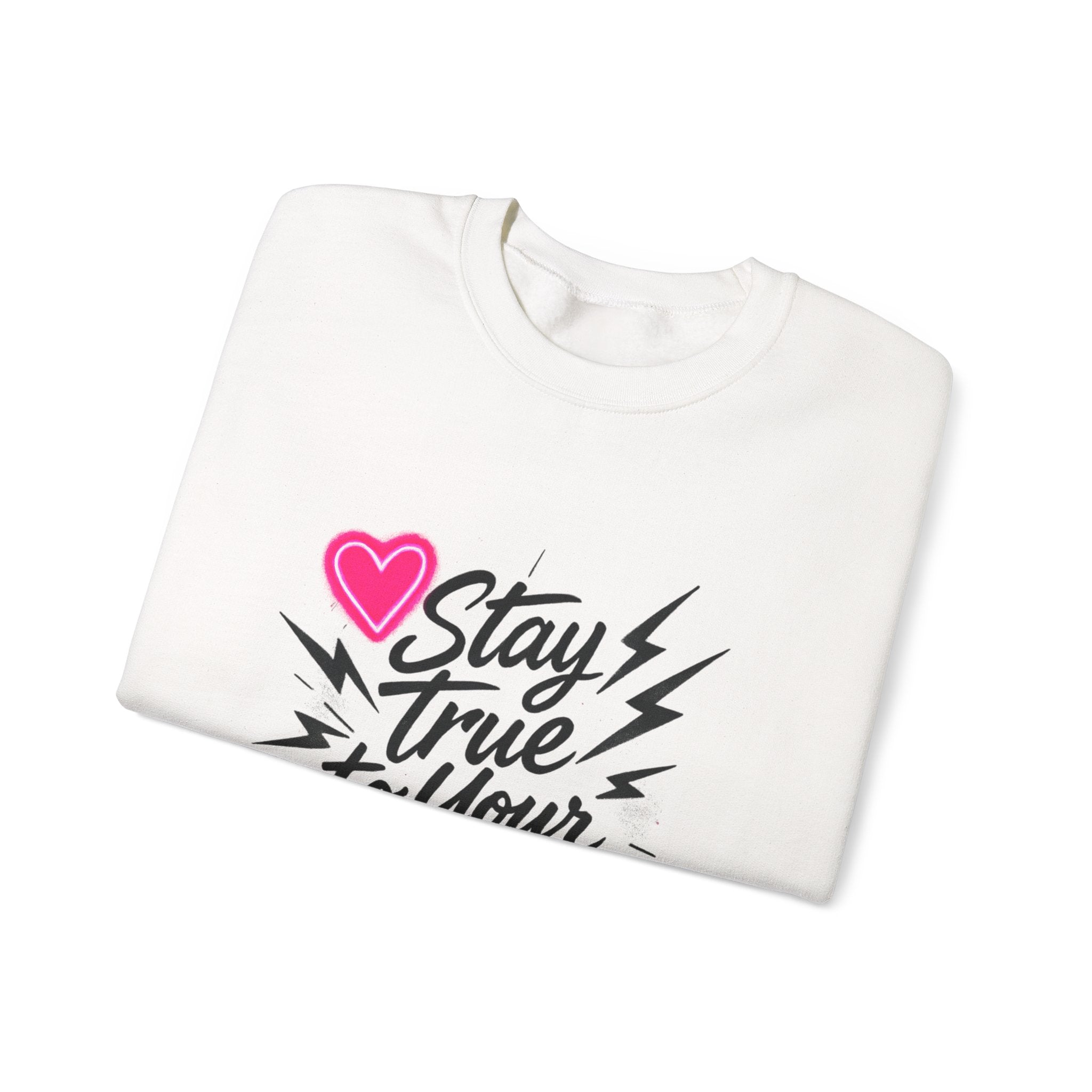 Crewneck Sweatshirt — "Stay True to Your Gloom" Pink Heart Graphic
