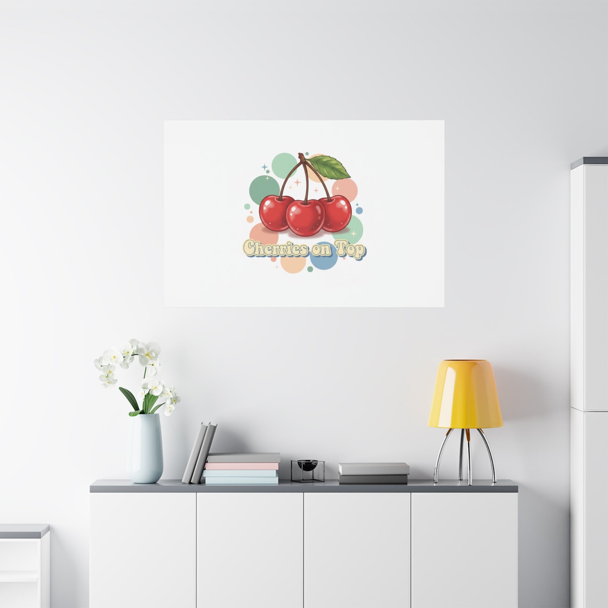 Cherries on Top Canvas | Retro Kawaii Fruit Wall Art