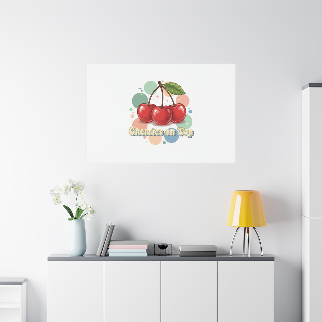 Cherries on Top Canvas | Retro Kawaii Fruit Wall Art