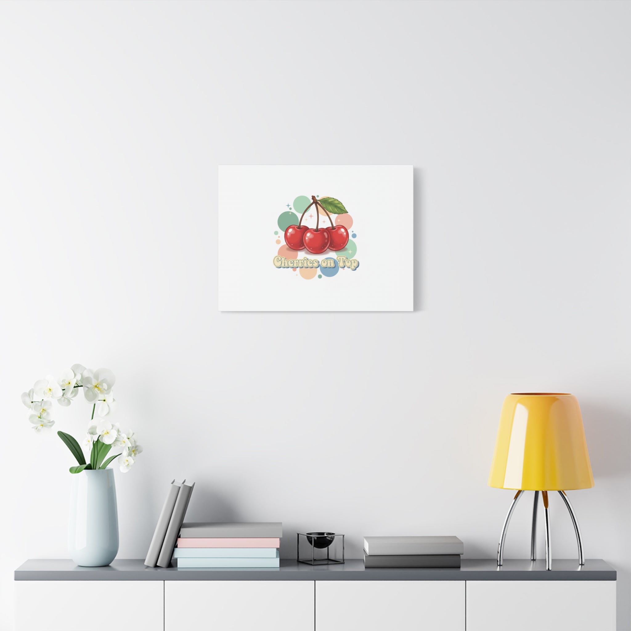 Cherries on Top Canvas | Retro Kawaii Fruit Wall Art